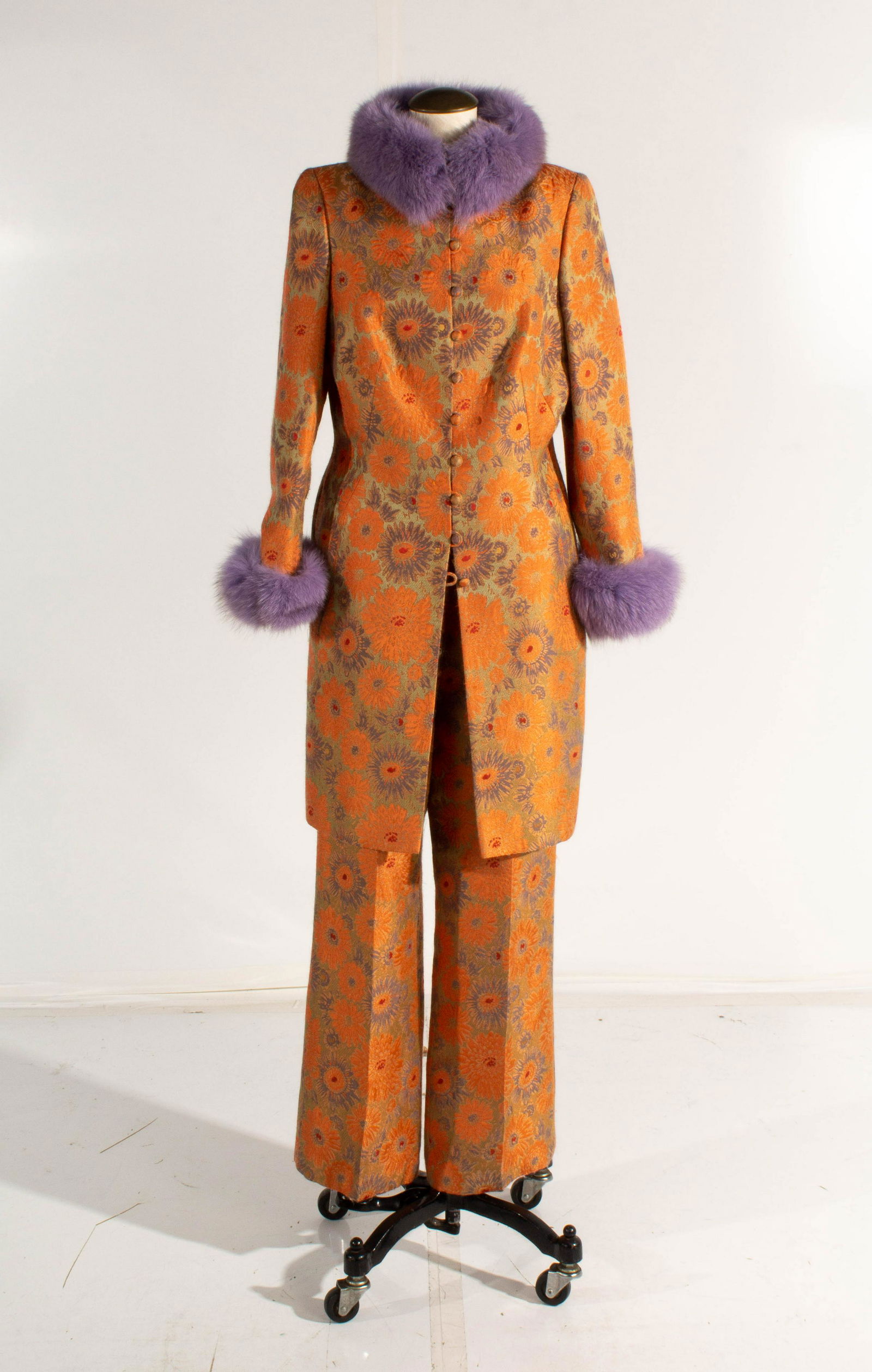 Lourdes Chavez Brocade Duster/Jacket/Suit Fur Trim Orange/Purple (1 of 17)