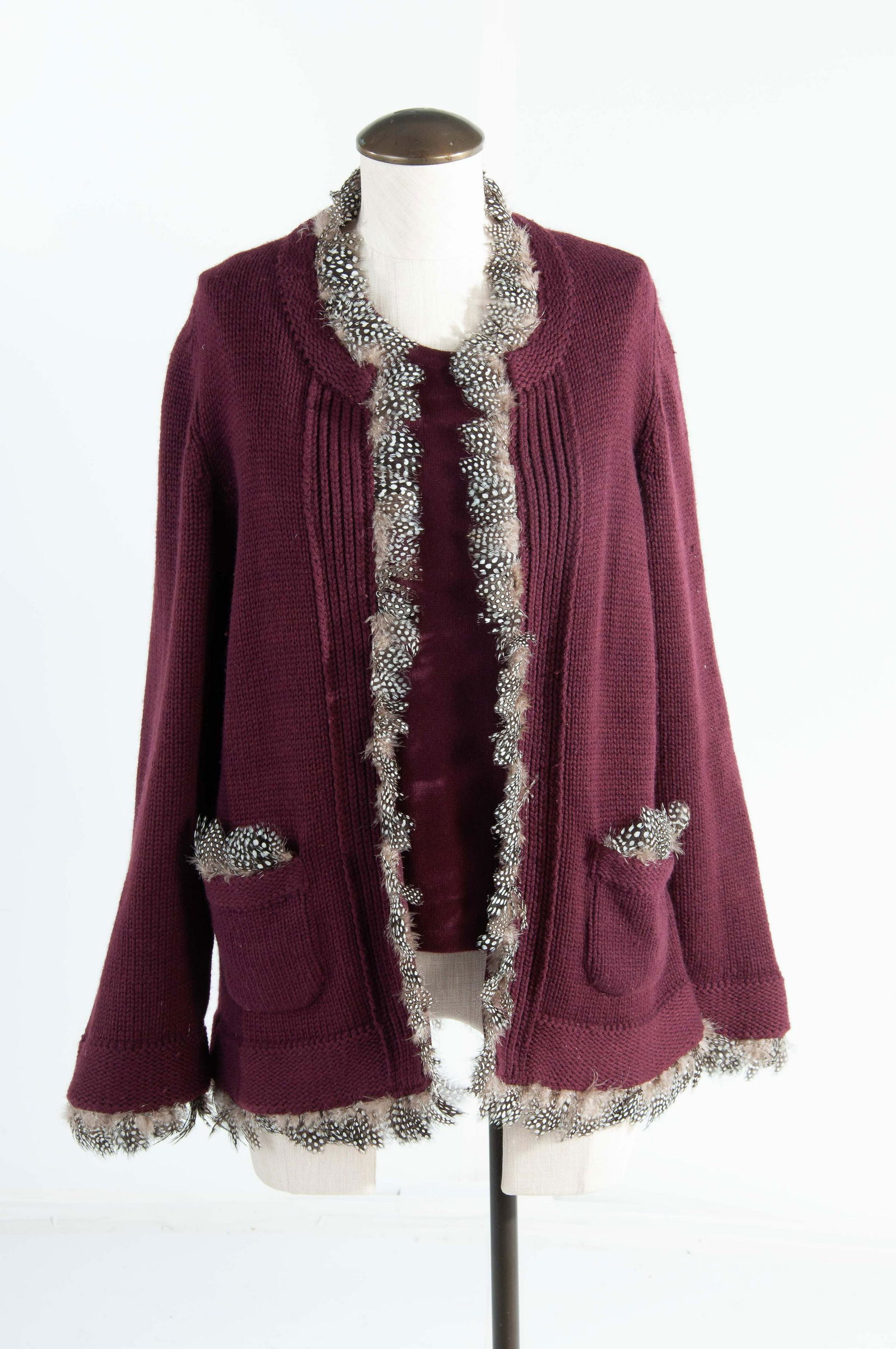 Oscar De La Renta Cashmere Twin Set Pheasant Feather Trim (1 of 14)