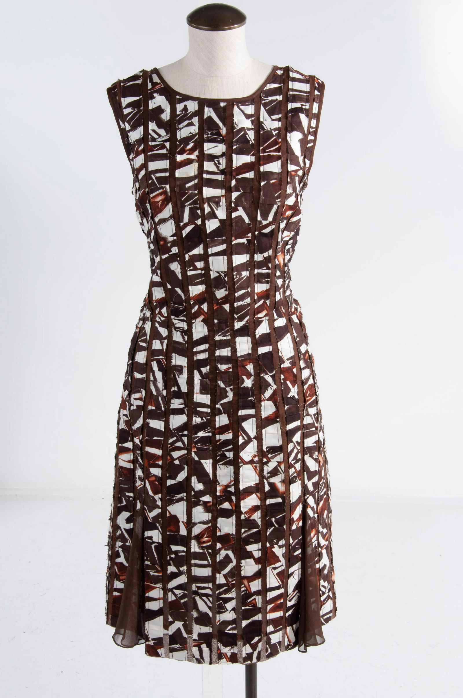Oscar De Larenta Silk Patchwork Modern Dress Brown Multi (1 of 12)