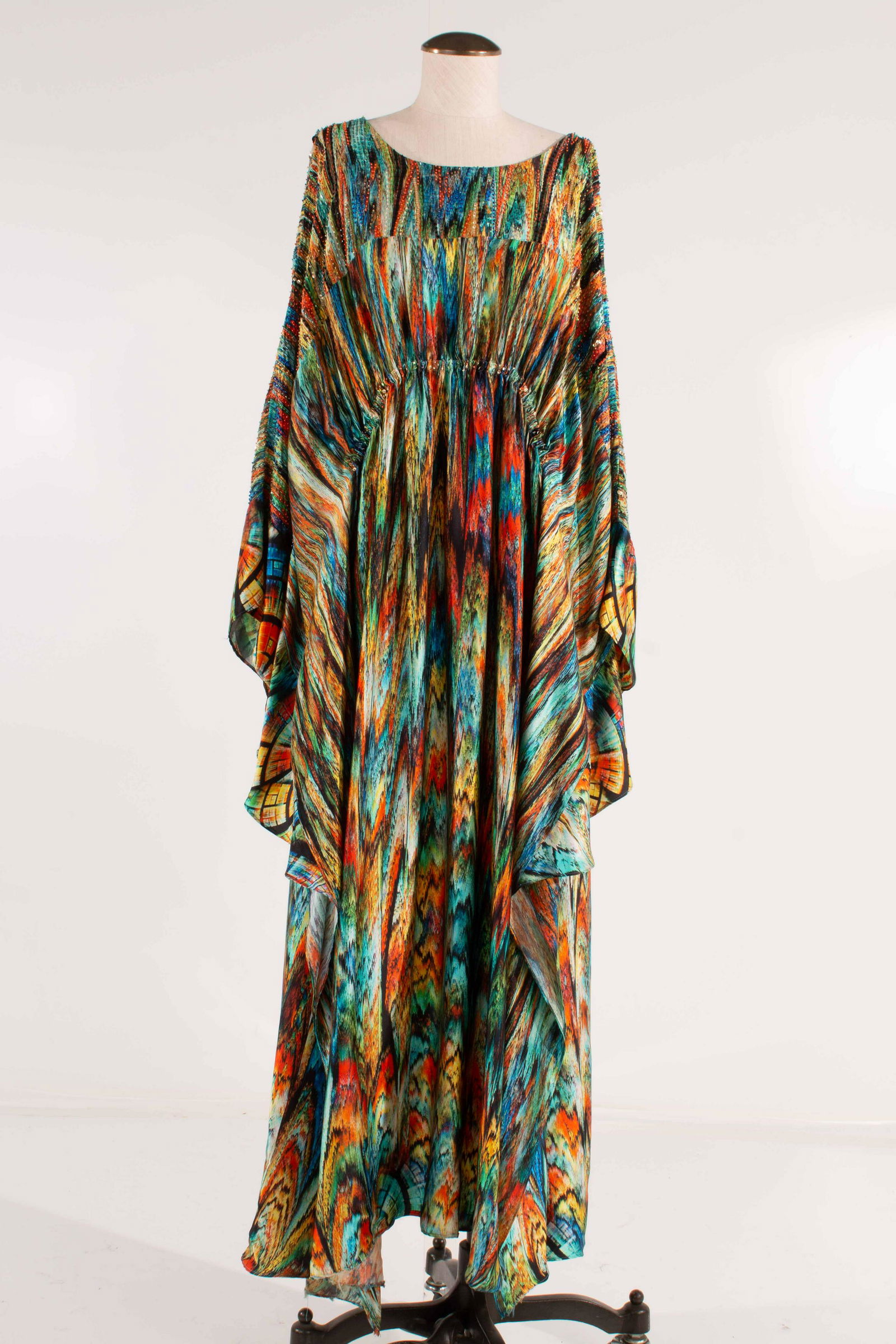 Josie Natori Couture Silk Beaded Caftan Tie Die (1 of 11)