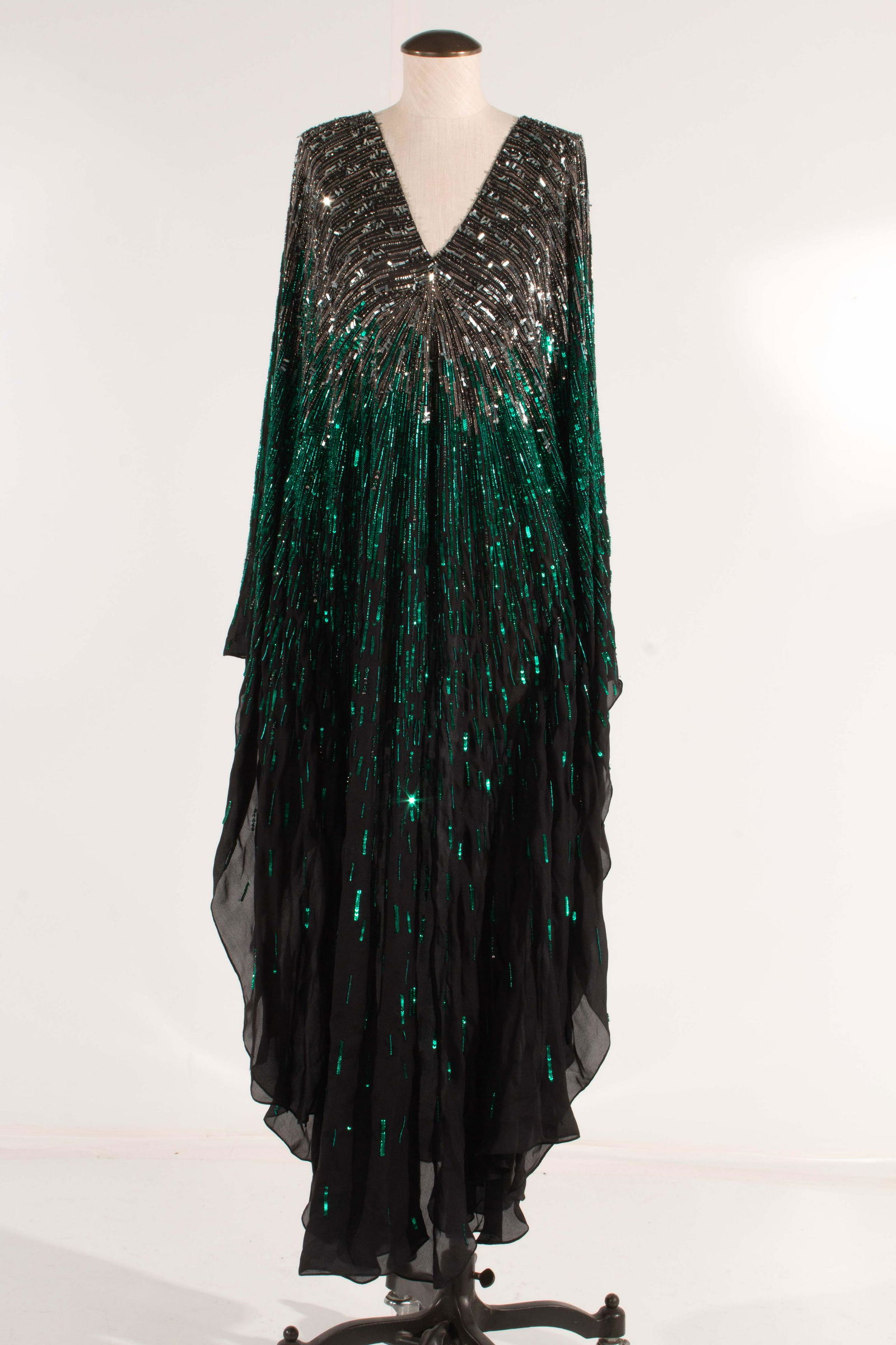 S/S 2019 Azzaro Haute Couture Sequined Ombre Silk Gown Black/Green/ silver (1 of 7)