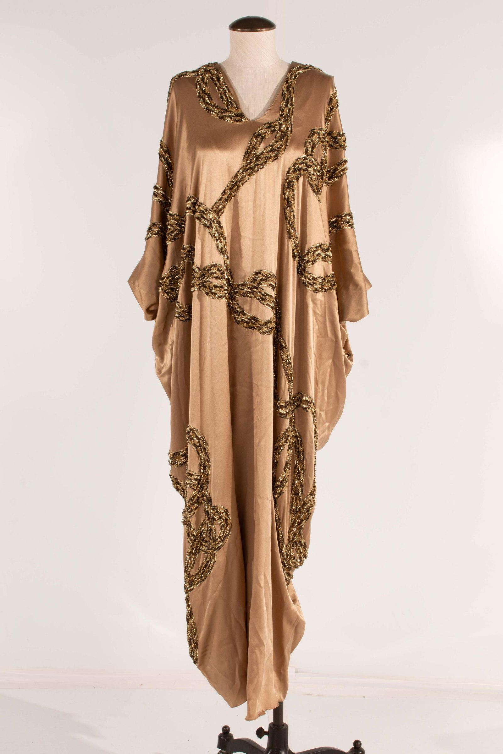 Josie Natori Couture Beaded Satin Caftan Hazelnut (1 of 5)