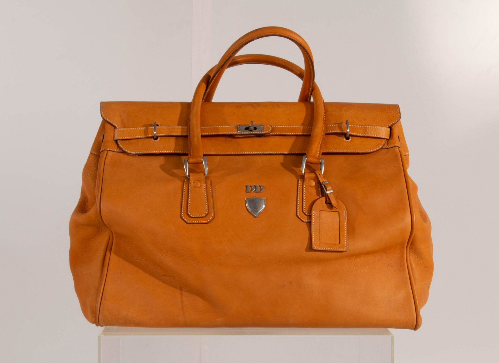 Leather Tote: Leather Tote w/Pad Lock, Some Damage