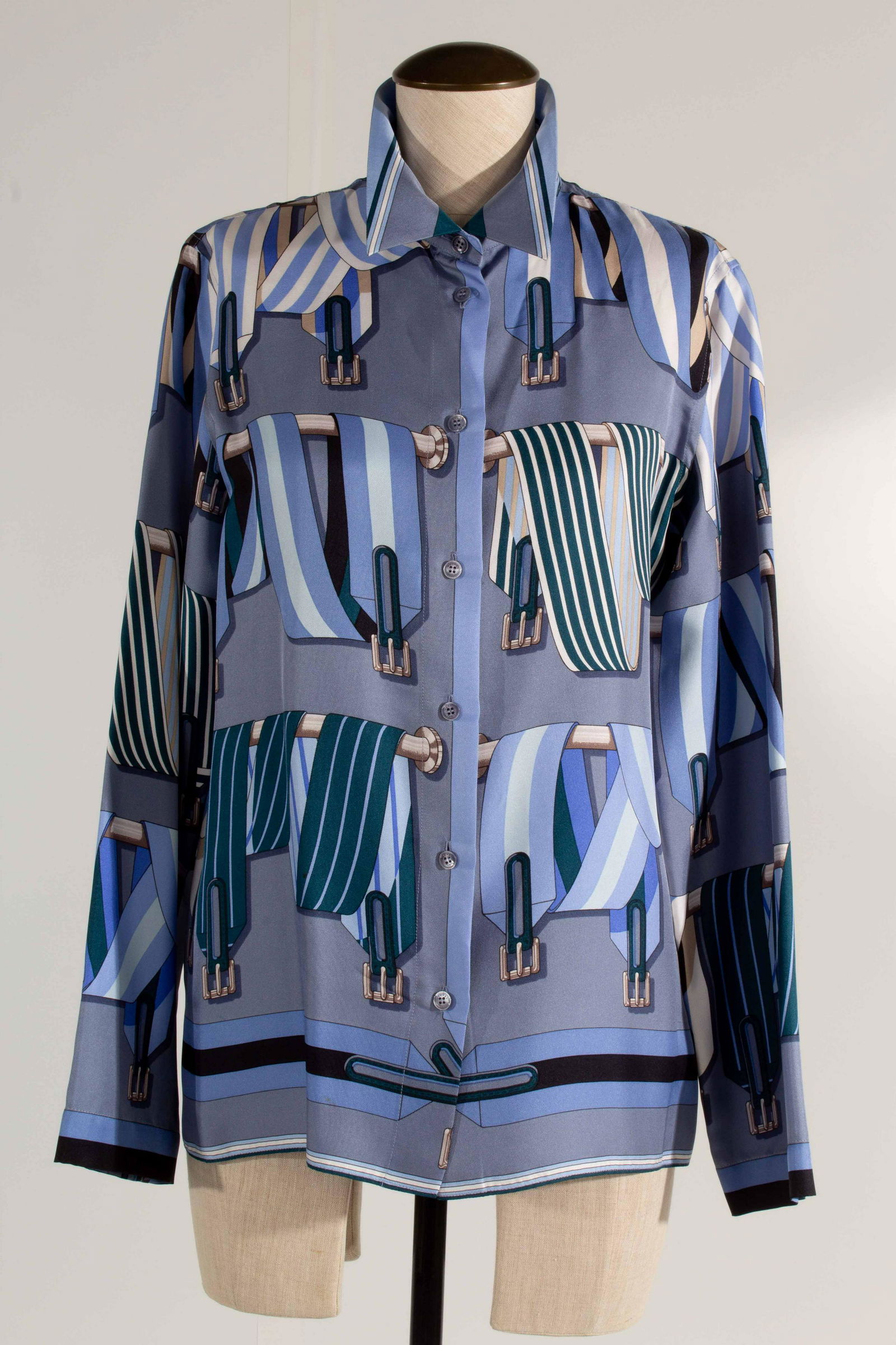 Hermes 100% Silk Blouse with Logo Buttons GREY (1 of 11)