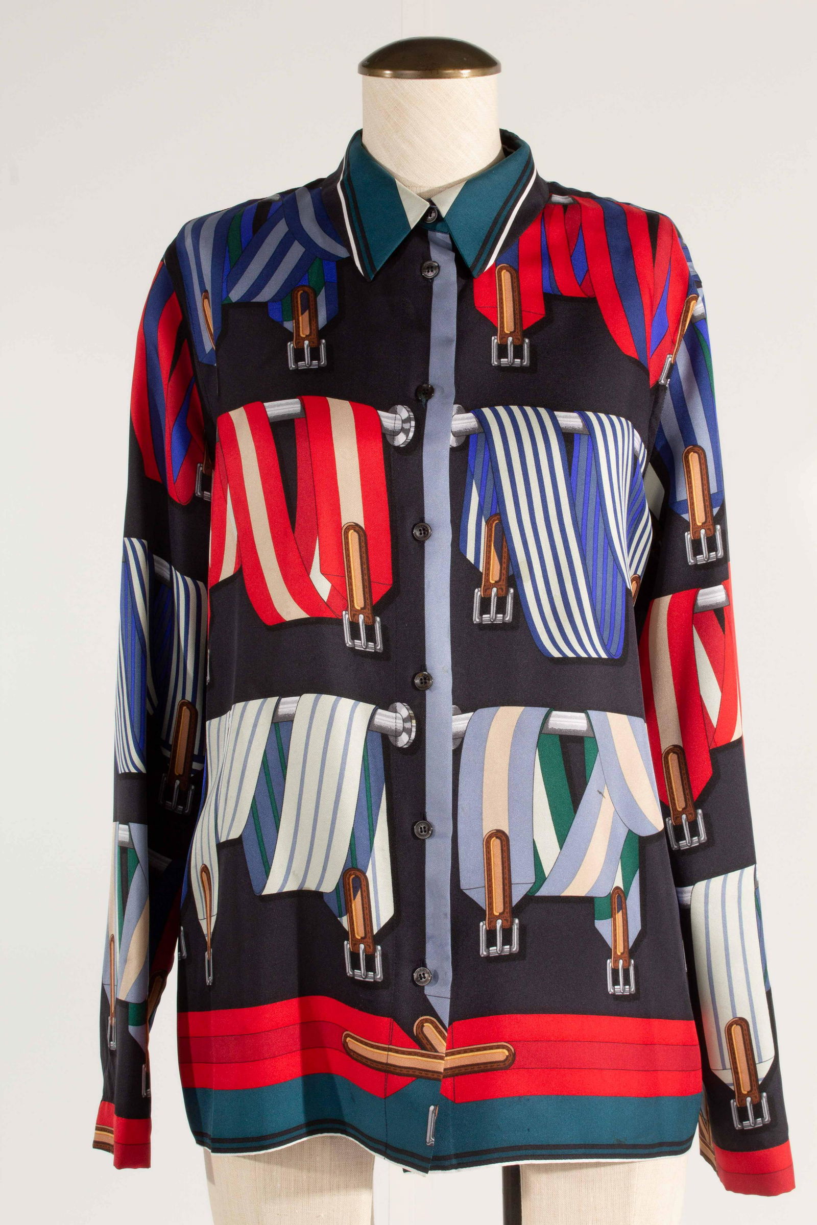 Hermes 100% Silk Blouse with Logo Buttons MULTICOLOR (1 of 16)