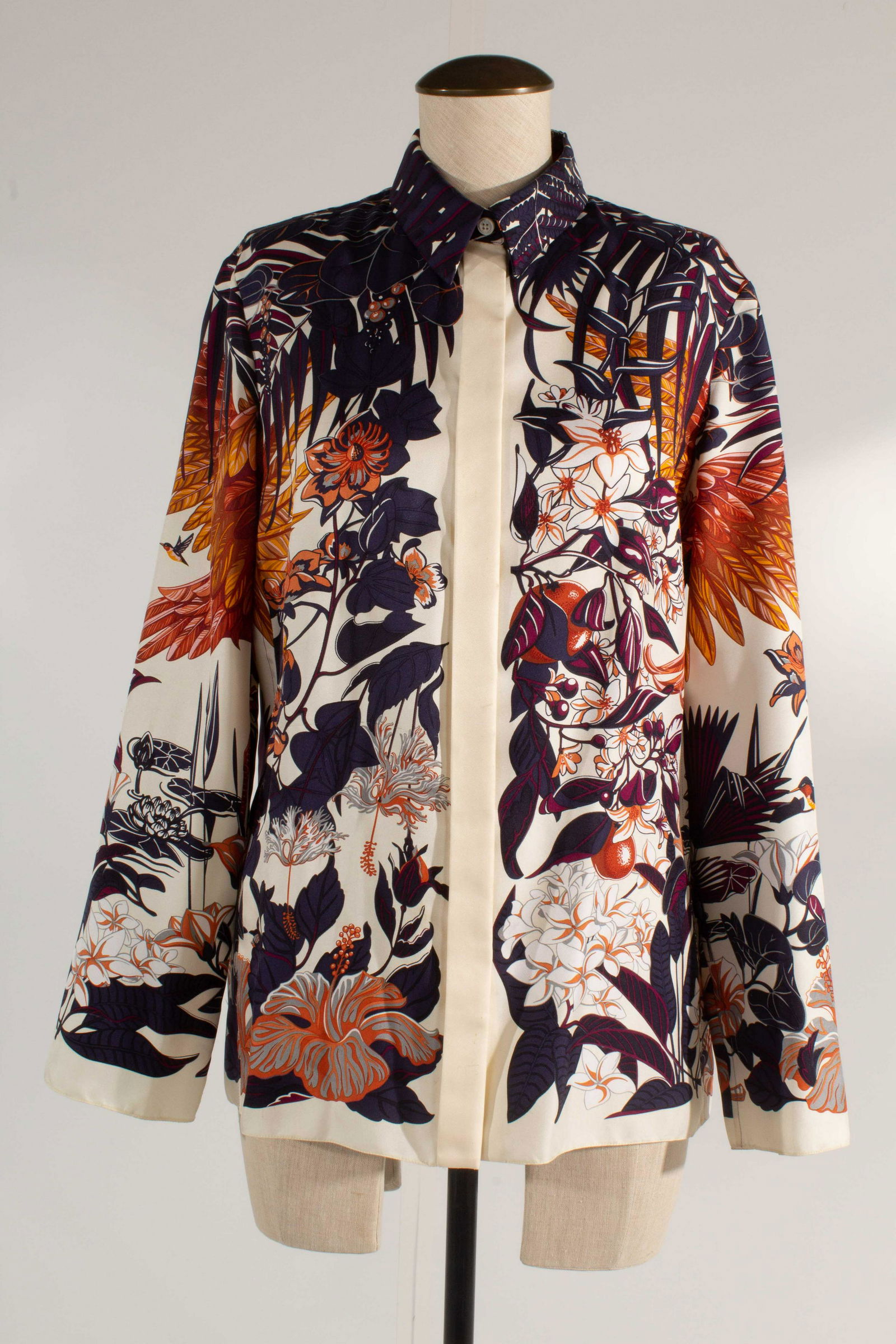 Hermes Wildlife Floral Multicolored Silk Blouse (1 of 15)