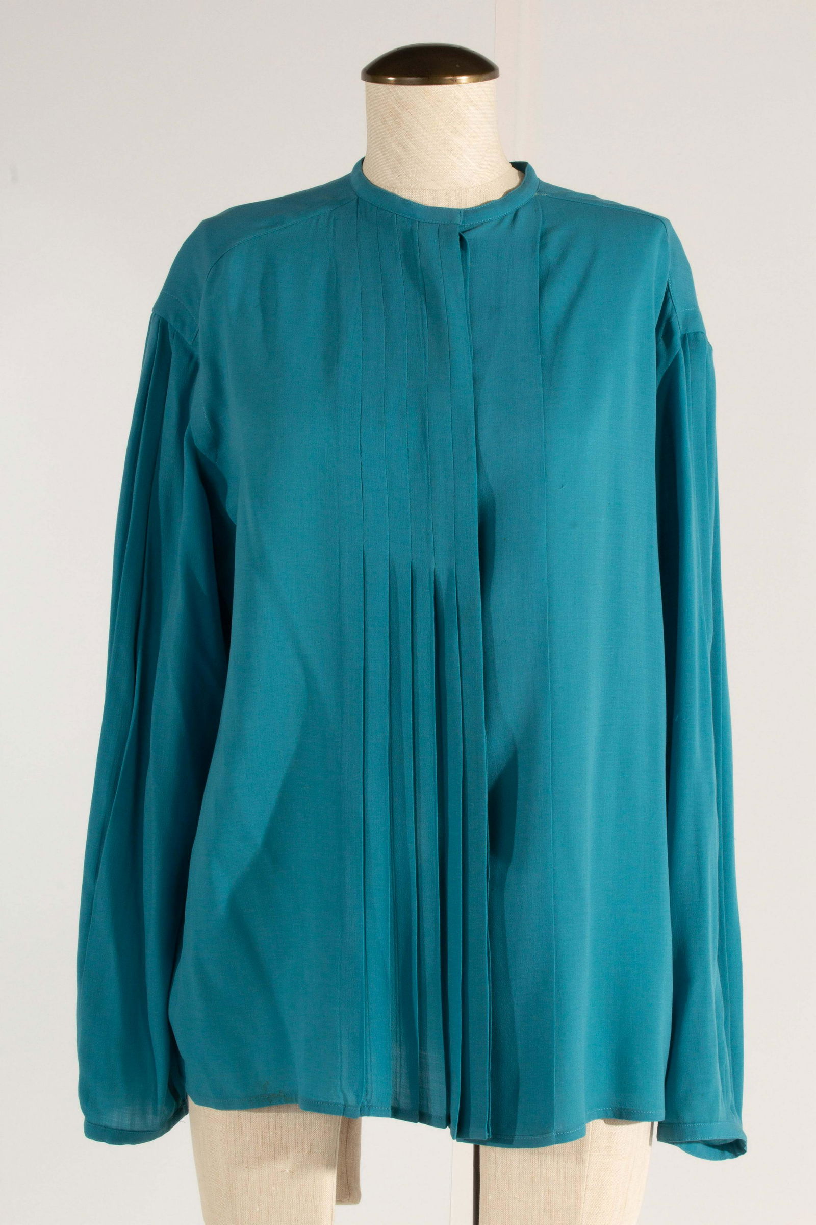 Hermes Silk Pleated Top Teal Size 38 (1 of 12)