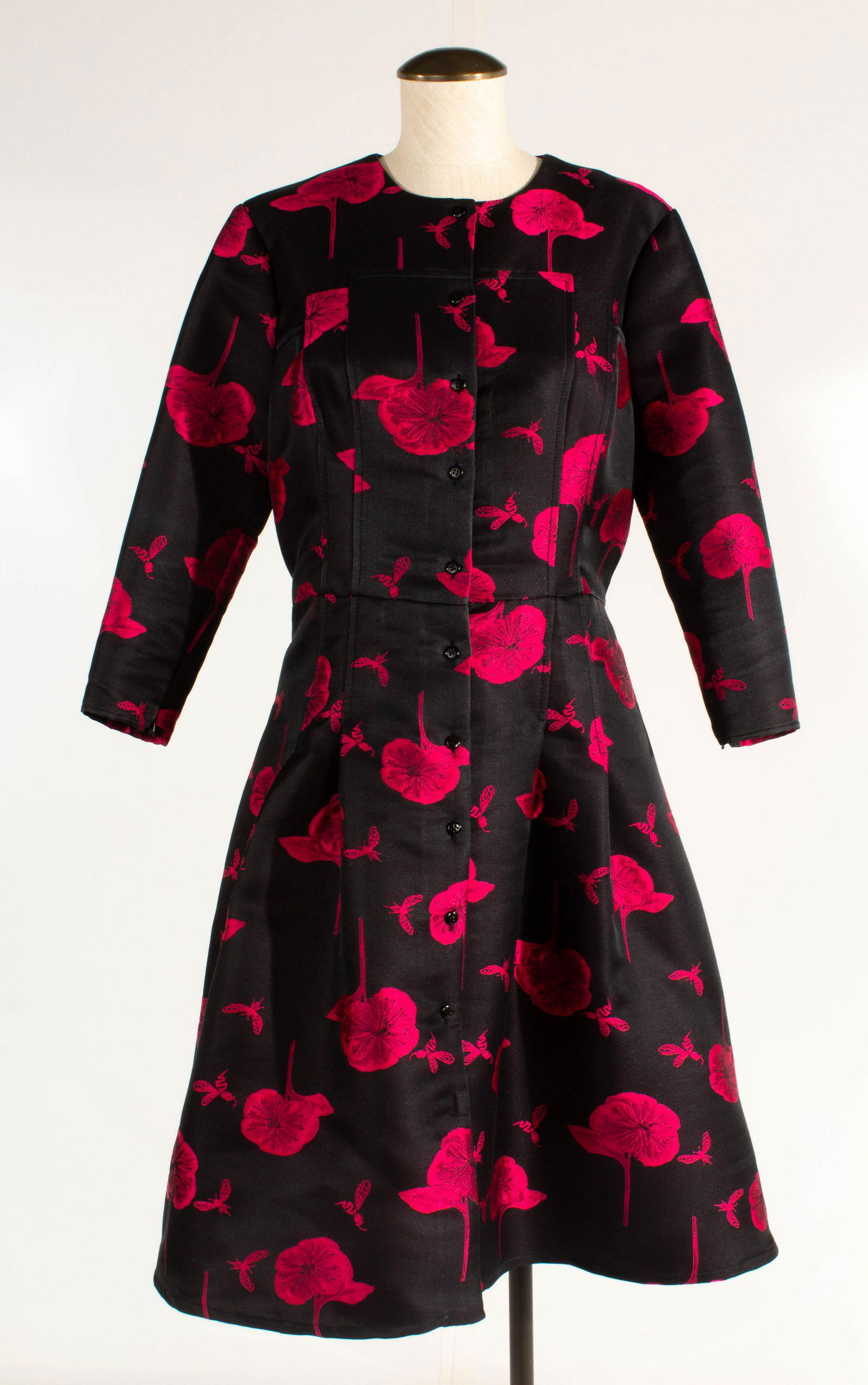 Carolina Herrera Bee and Floral Jacquard Dress Size 12 BLACK and FUSCHIA (1 of 16)
