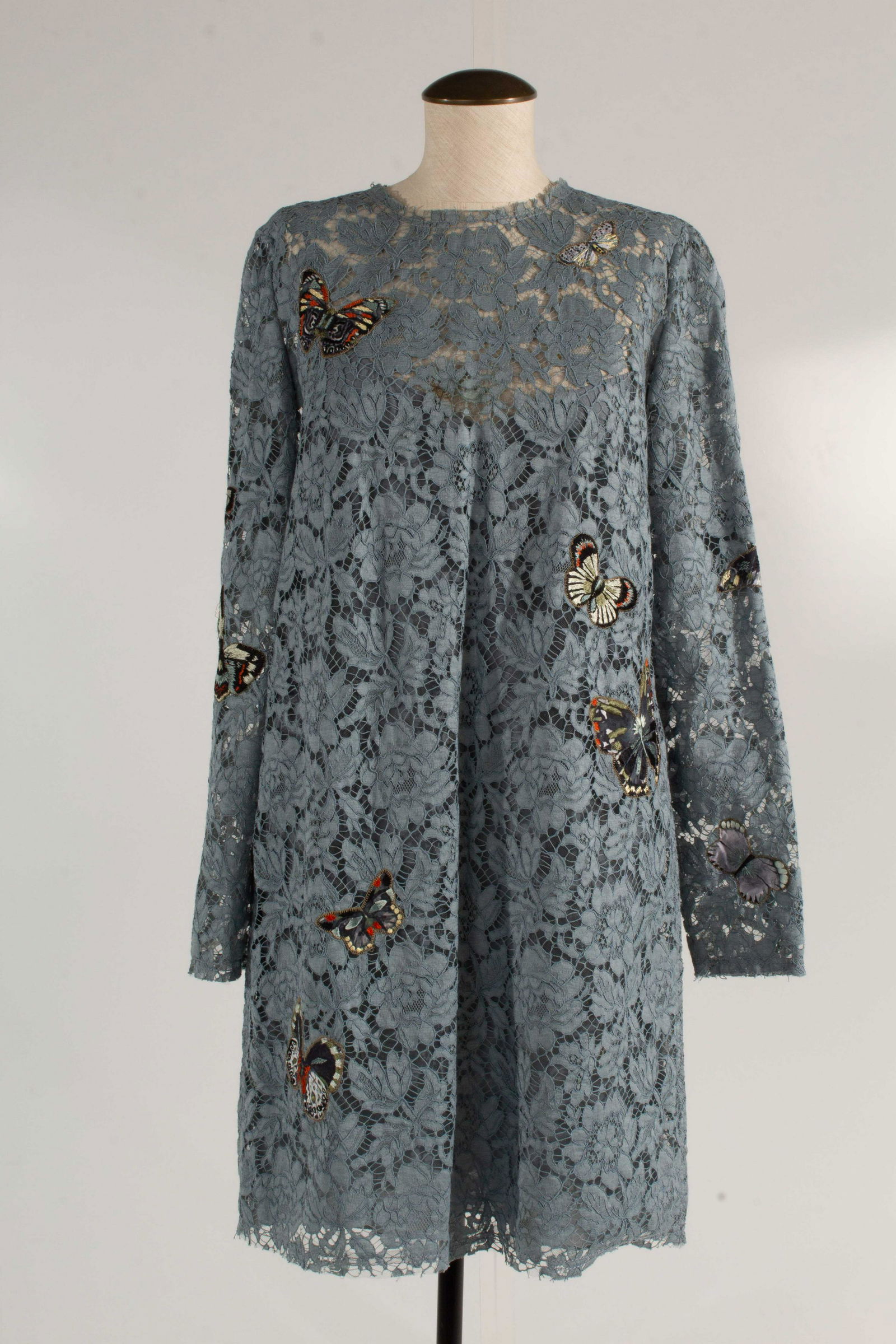 Valentino Butterfly Lace Dress Size 10 BLUE SLATE Fall 2016 (1 of 20)