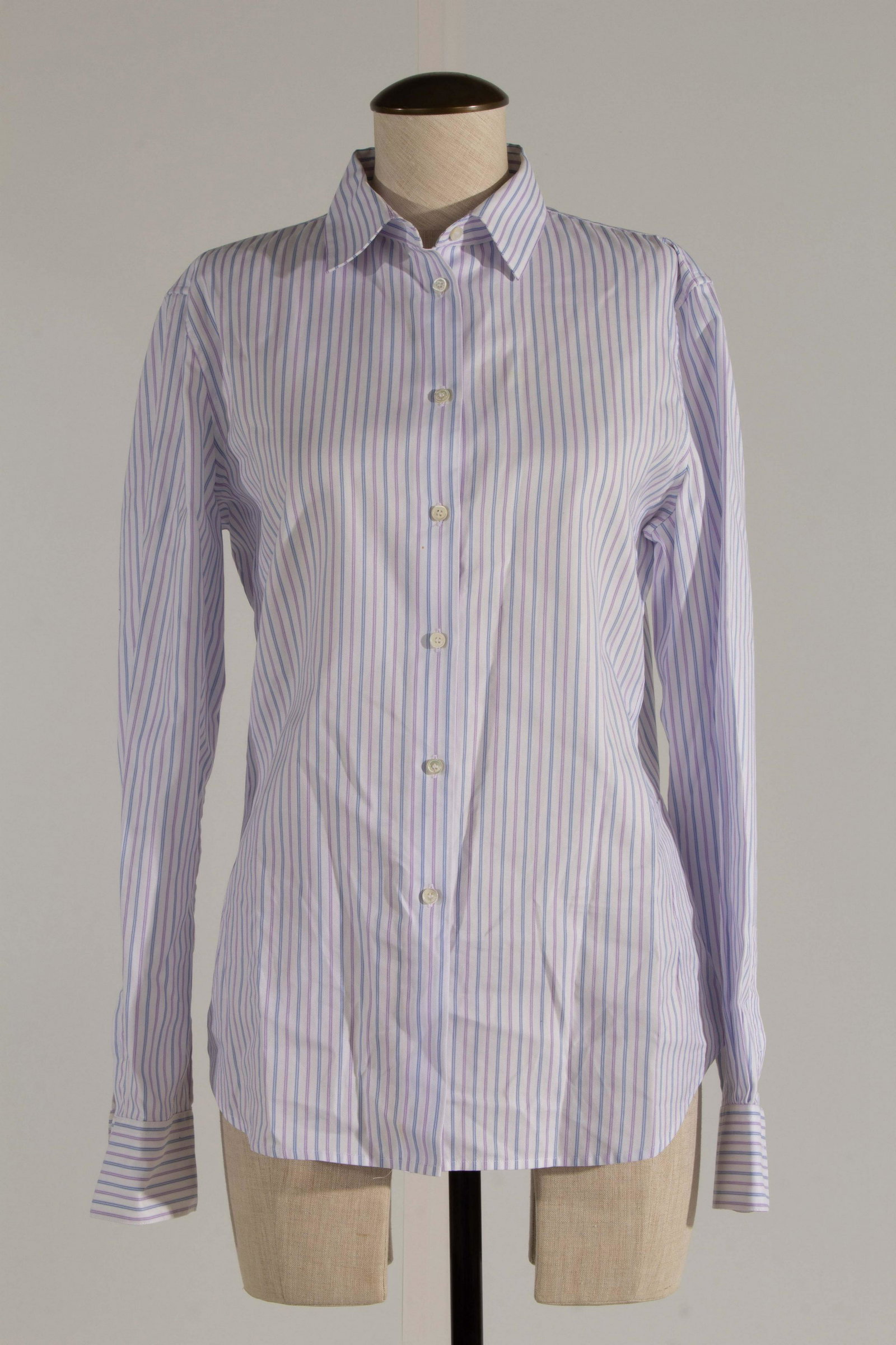 Loro Piana Cotton Shirt Size 48 STRIPED WHITE: Loro Piana Cotton Stiped Shirt White SIZE 48 front collar to bottom 25" ; back collar to bottom 27" ; shoulder to shoulder 16" ; shoulder to cuff 25" ; collar to cuff 31" ; pit to pit 21.5" ; pit to s
