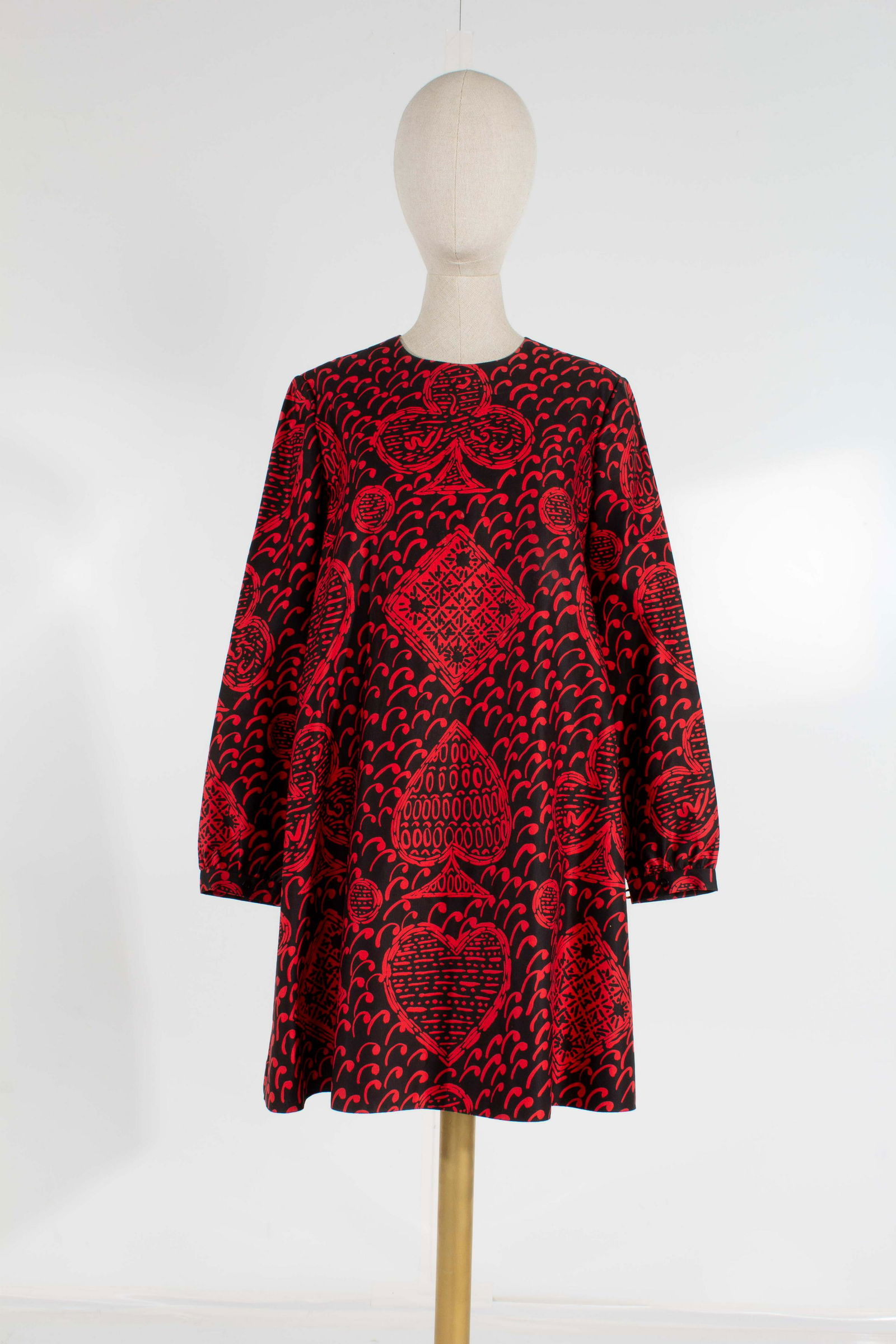 Christian Dior A-Line Dress Playing Card Motif Blk/Red, Size 12 (1 of 8)