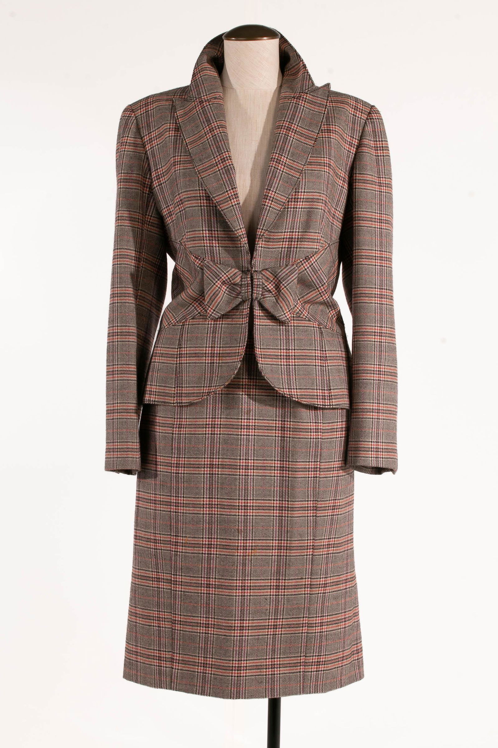 Valentino Virgin Wool Plaid Suit Bow Closure Brown Multi, Size 12/8 (1 of 20)