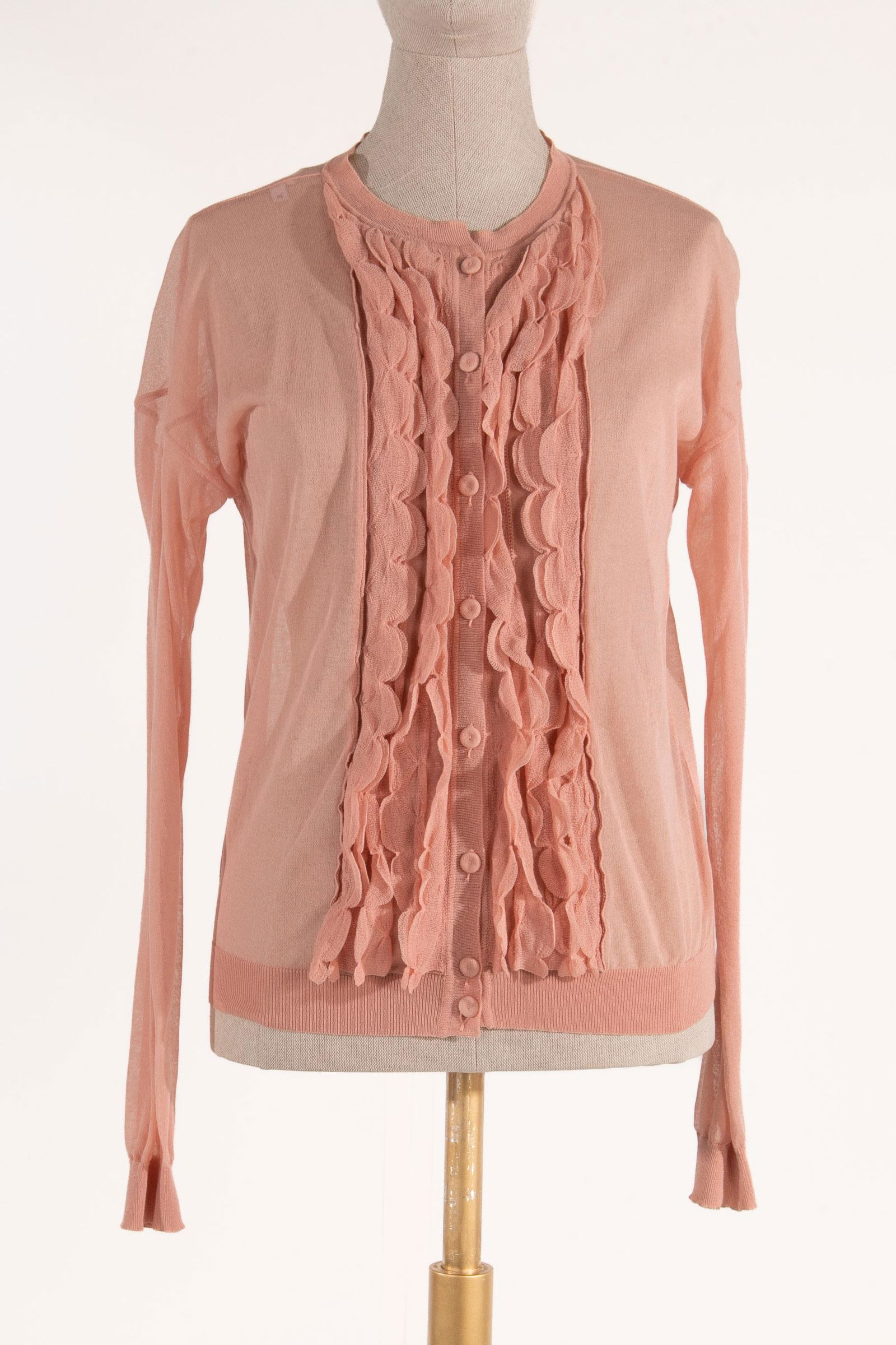 Valentino Cotton Georgette Ruffle Cardigan Blush, Size M (1 of 13)