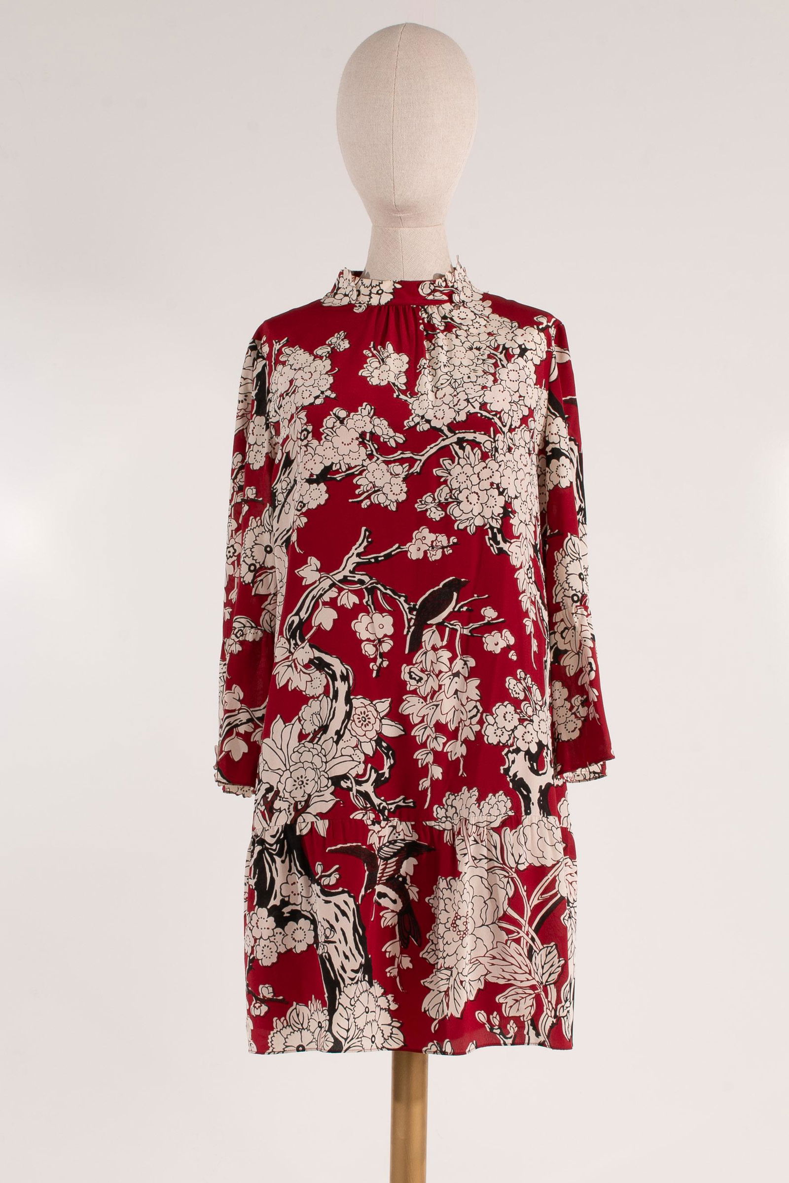 Valentino Silk Floral Cut Out Dress w/Slip Red, Size 10 (1 of 17)