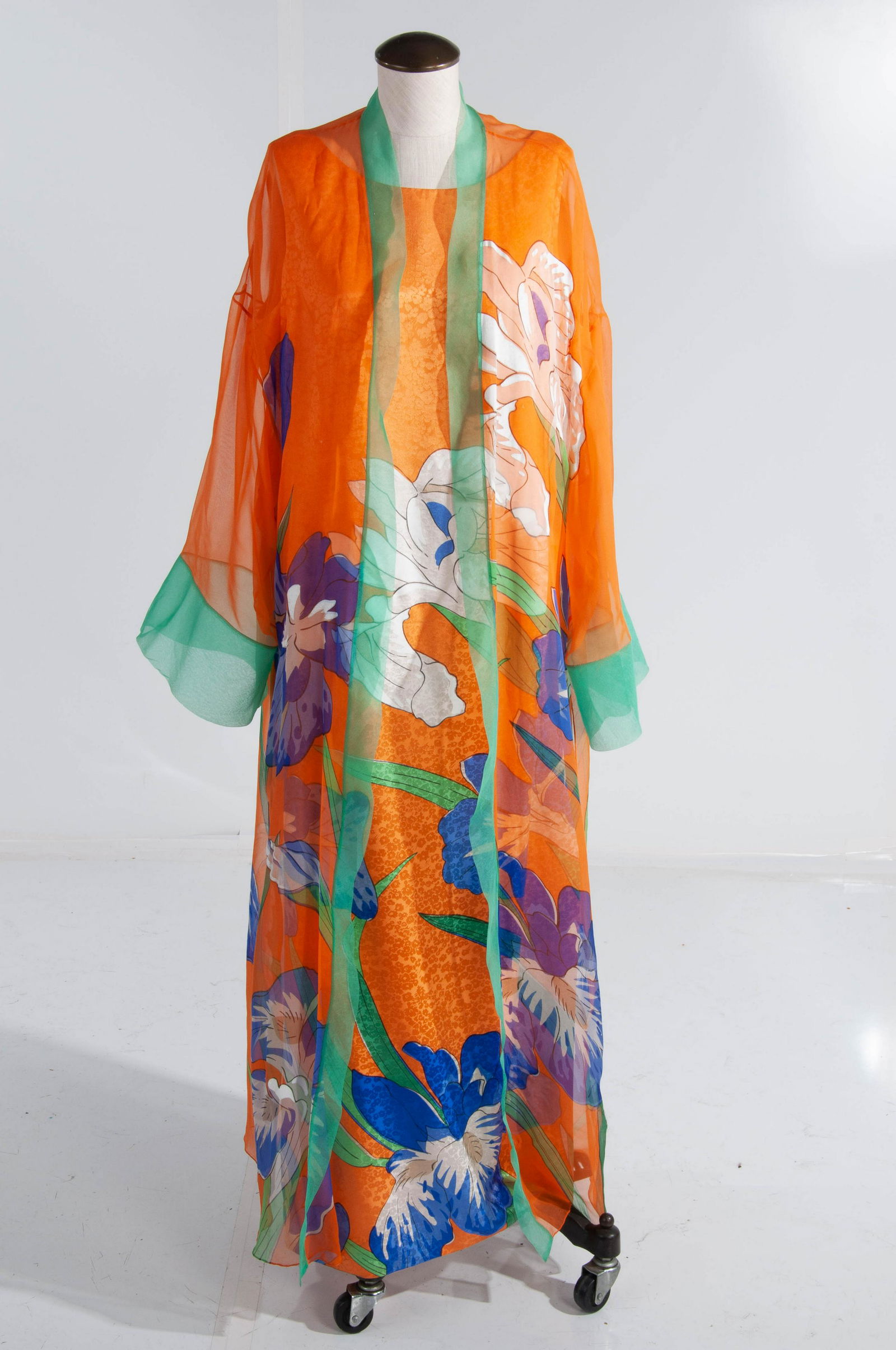 Hanae Mori Couture Silk Organza Gown and Silk Duster ORANGE (no size label) (1 of 13)