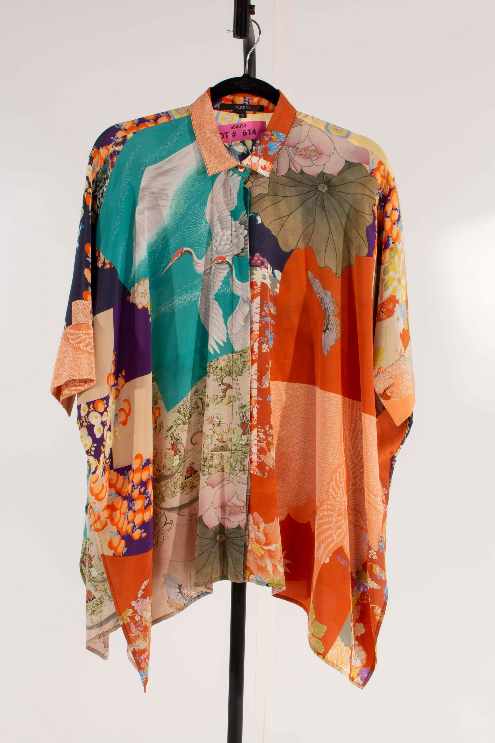 Gucci Silk Patchwork Blouse Cranes Multi (1 of 12)