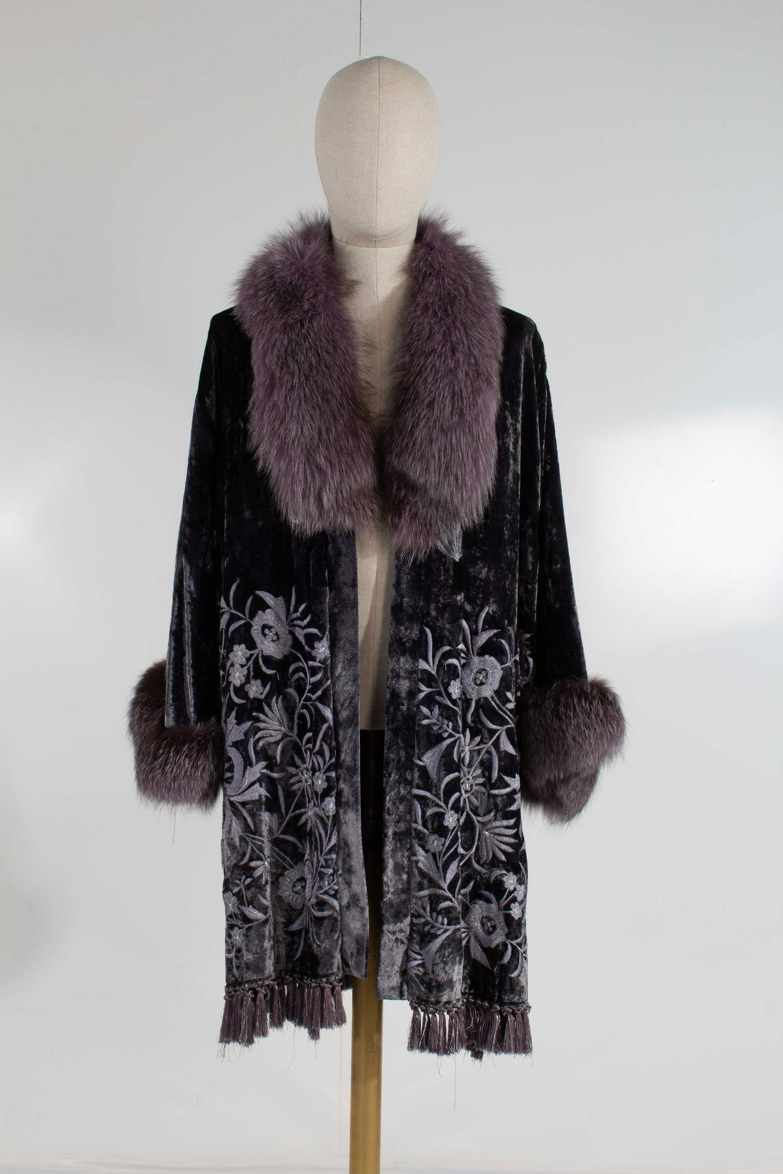 Adrienne Landau Fox Fur Trim Rayon Velvet Robe Midnight Purple (1 of 16)