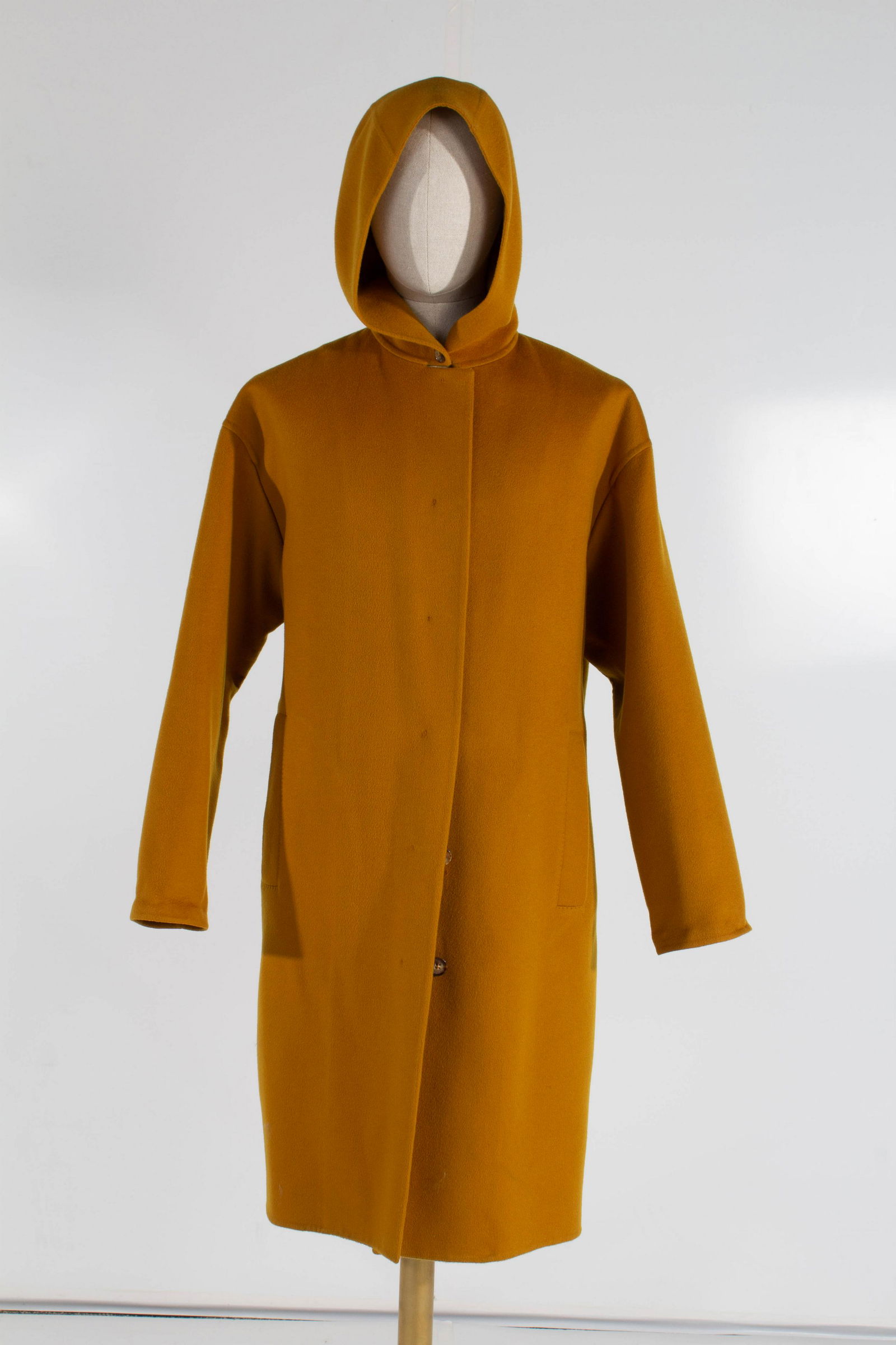 Loro Piana Cashmere Hooded Coat Mustard w/Hidden Buttons, Size 48 (1 of 12)
