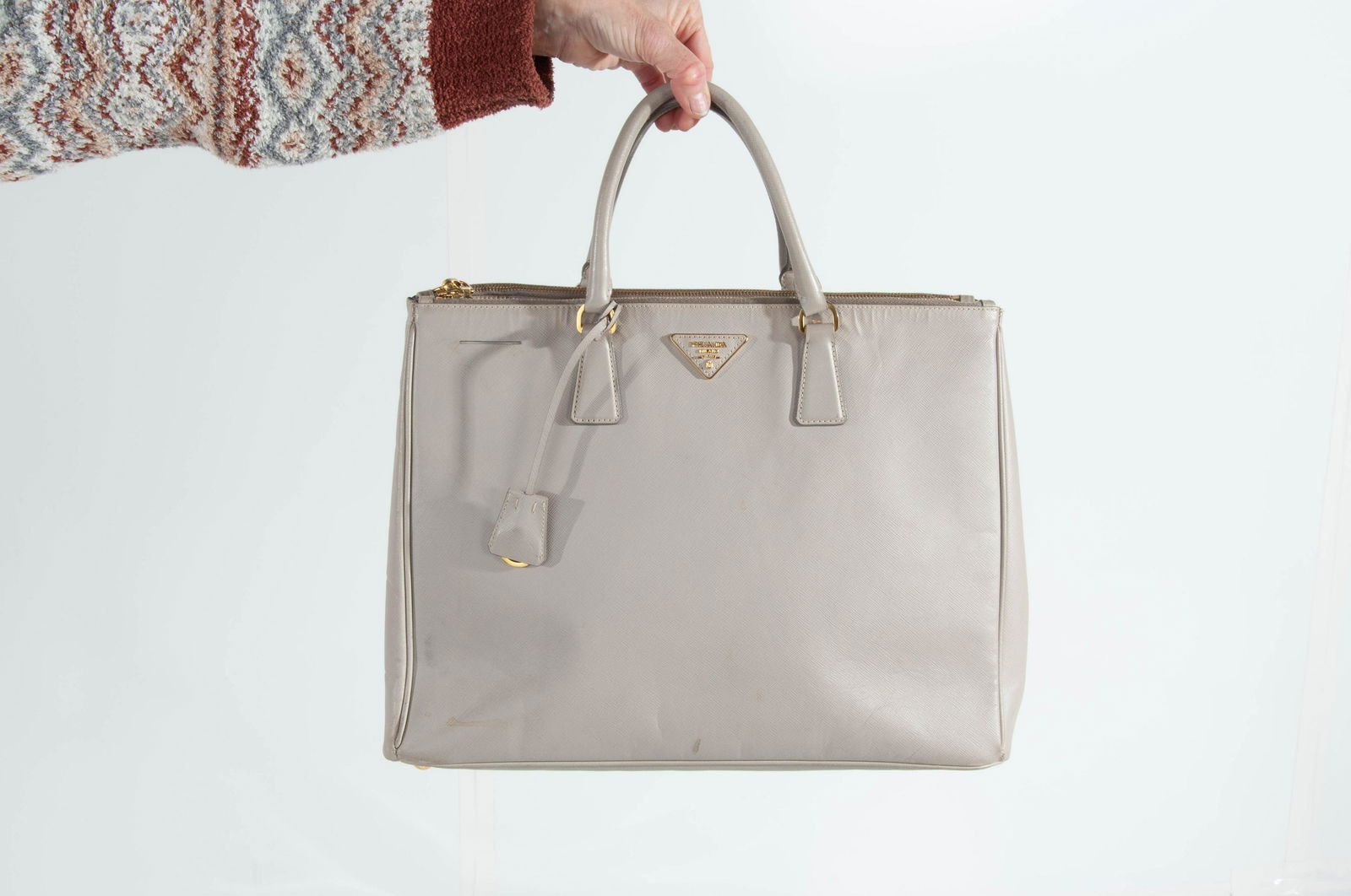 Prada Large Hand Tote Saffiano Leather CREME (1 of 19)