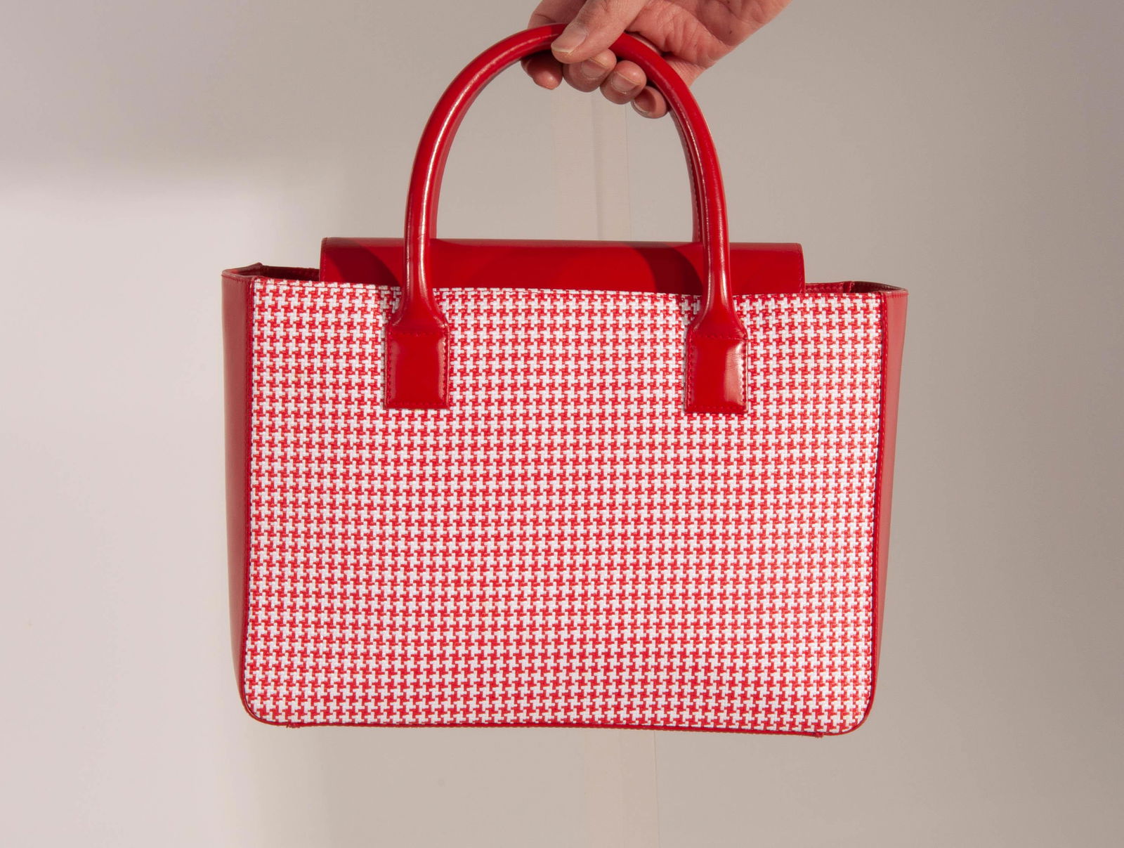 Lambertson Truex Herringbone Canvas & Leather Garden Tote Red (1 of 8)
