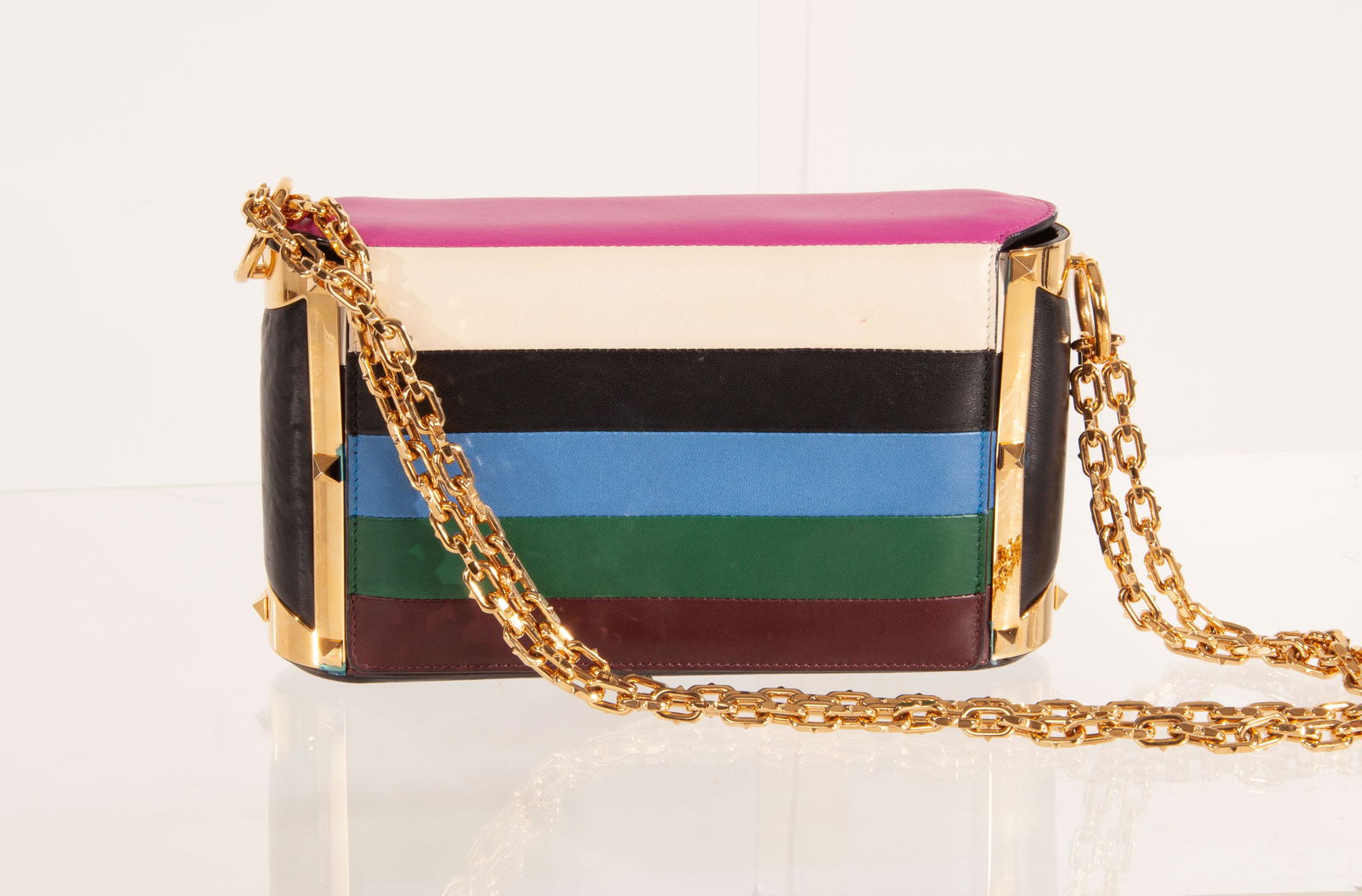 Valentino Garavani Panel Leather Shoulder Bag Gold Chain Link (1 of 11)