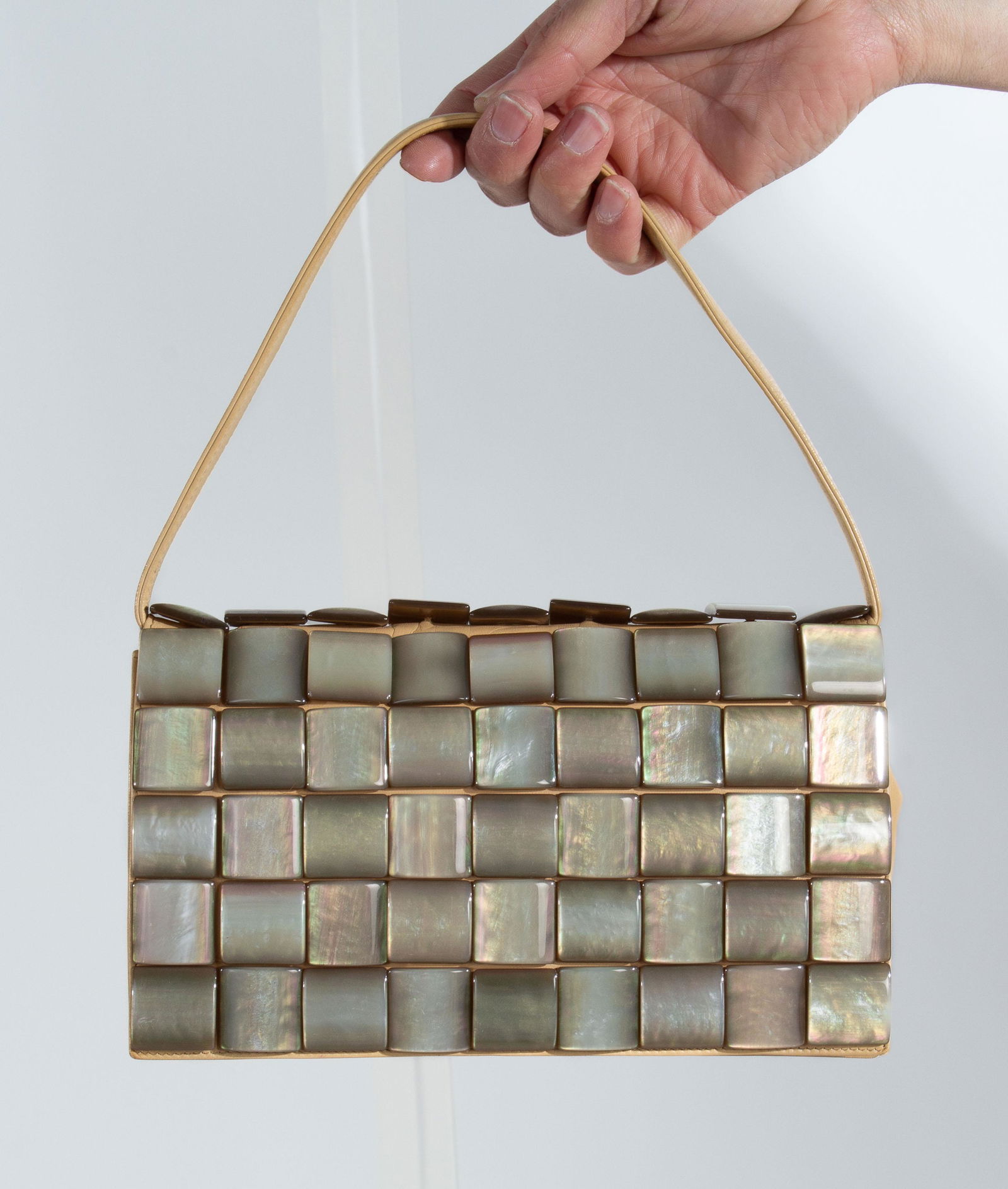 Bottega Veneta Mother of Pearl Tile Leather Handbag Beige (1 of 12)