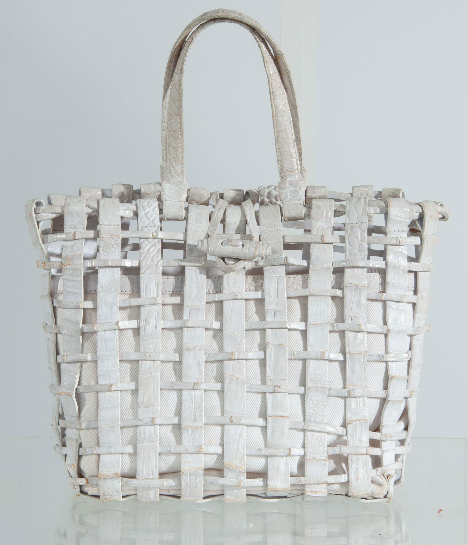Nancy Gonzalez Alligator Woven Hand Tote White (1 of 14)