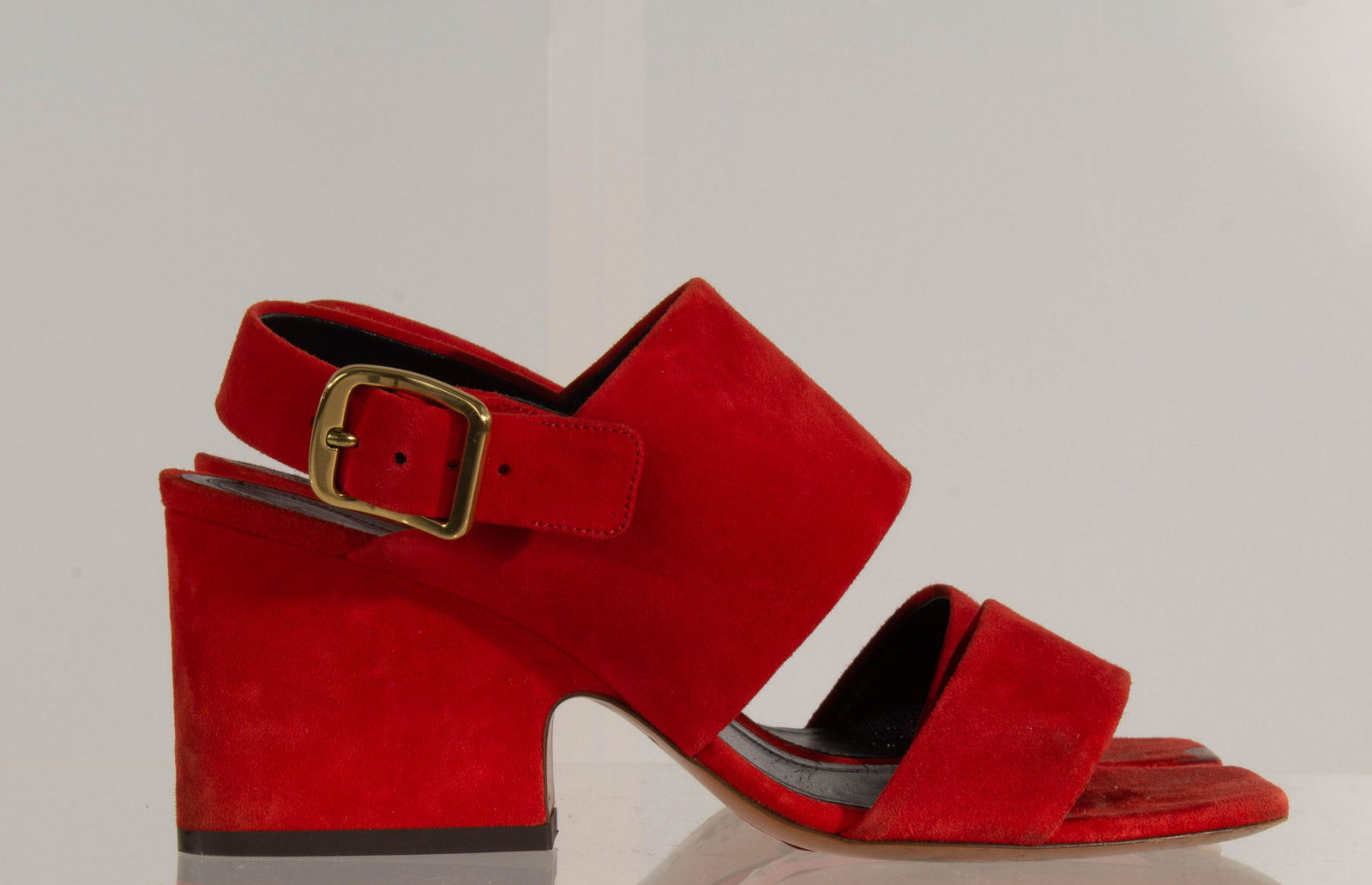 Celine Suede Strap Chunk Heel Red Size 37.5: Celine Suede Strap Chunk Heel Red Size 37.5: Wedge Heel 3"