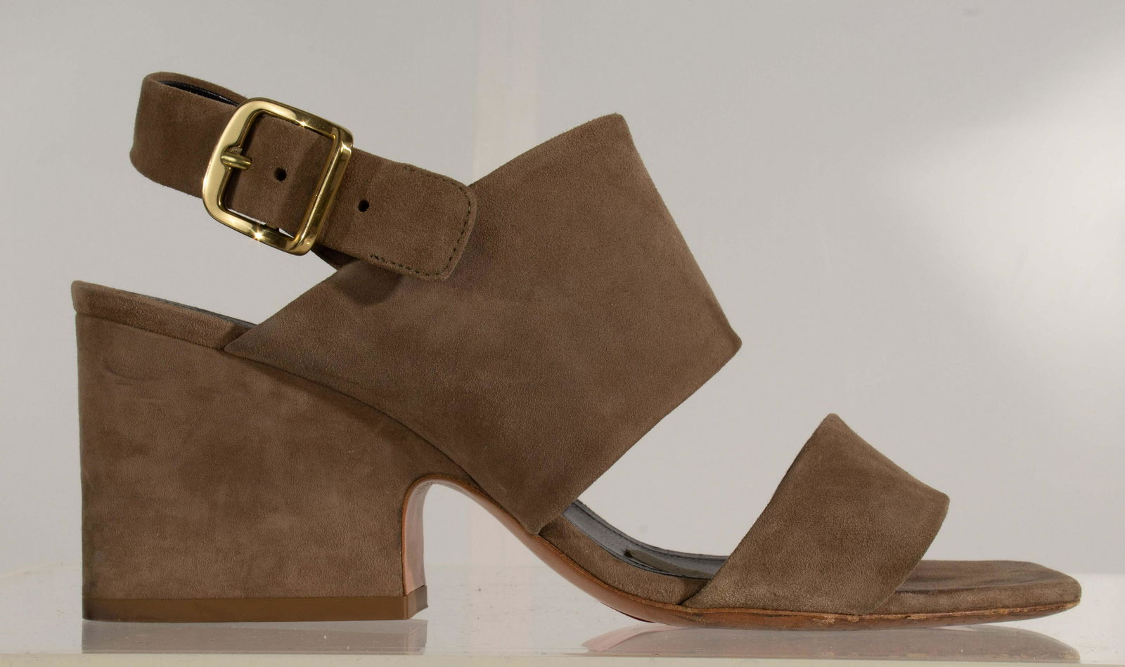 Celine Suede Strap Chunk Heel Mushroom Size 37.5: Celine Suede Strap Chunk Heel Mushroom Size 37.5 : Wedge Heel 3"