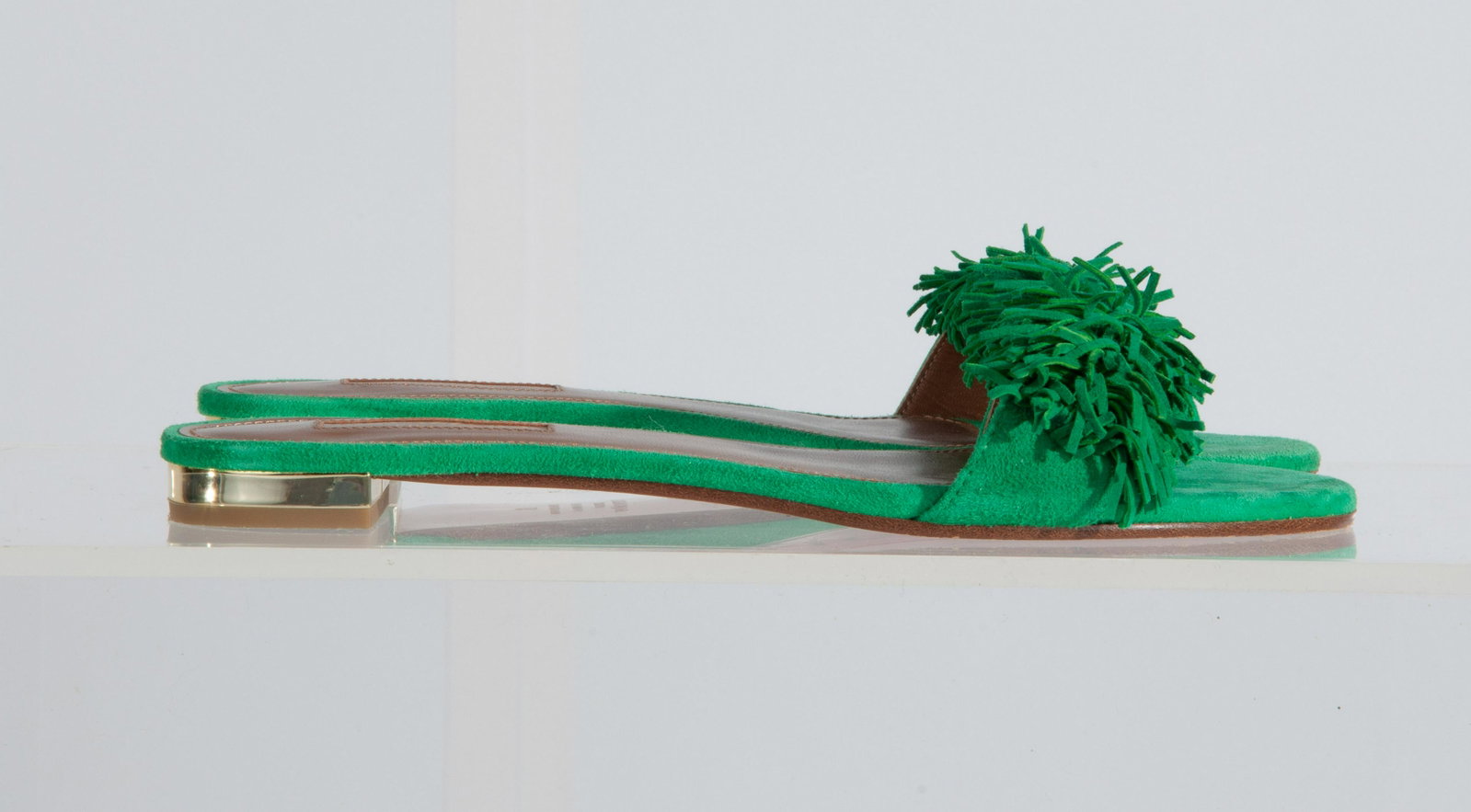 Aquazzura Firenze Suede Fringe Slip On Shamrock Green Size 37: Aquazzura Firenze Suede Fringe Slip On Shamrock Green Size 37 Heel H:1
