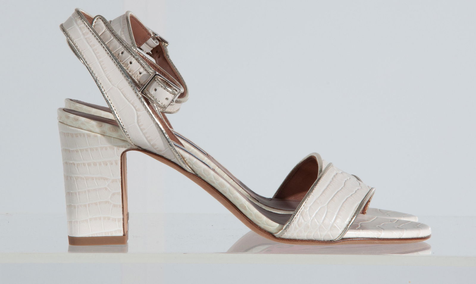 New Tabitha Simmons Pressed Leather Silver Trim Sandal Pumps White Size 37.5 (1 of 14)