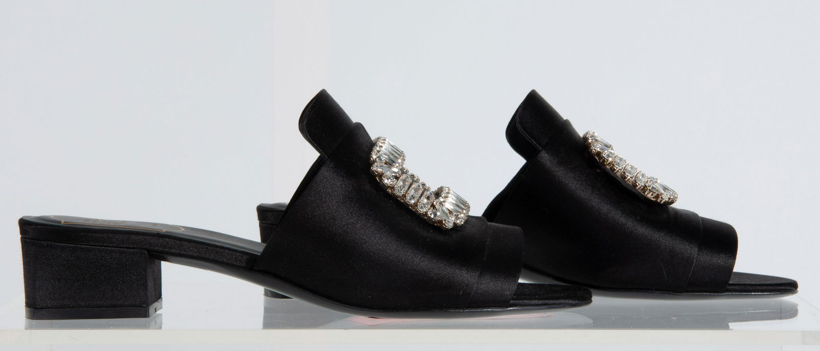 Roger Vivier Paris Rhinestone Buckle Satin Mules Black Size 38 (1 of 12)