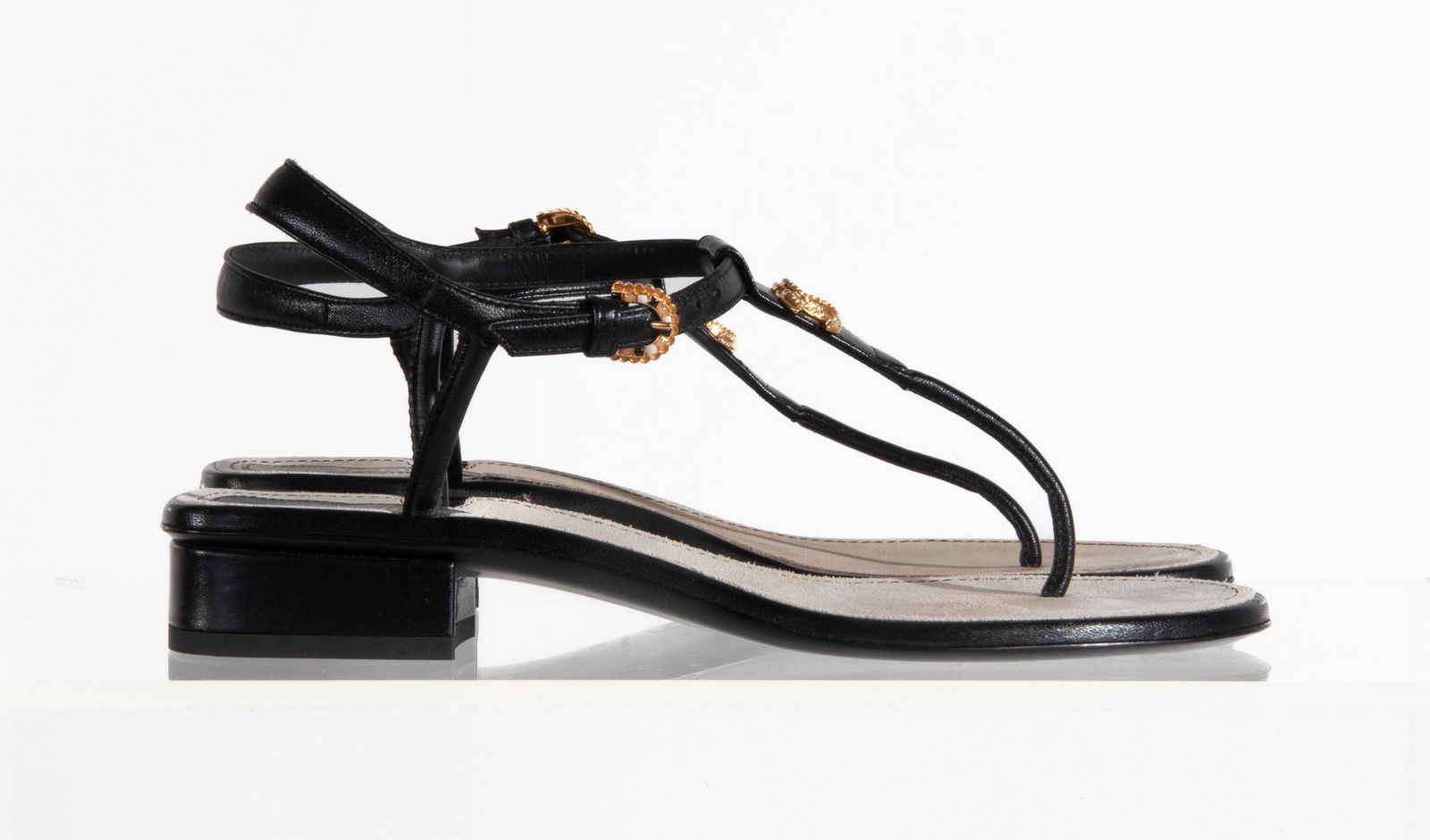 Chanel Leather T Strap Sandal Gold C Logo Black Size 38 (1 of 11)