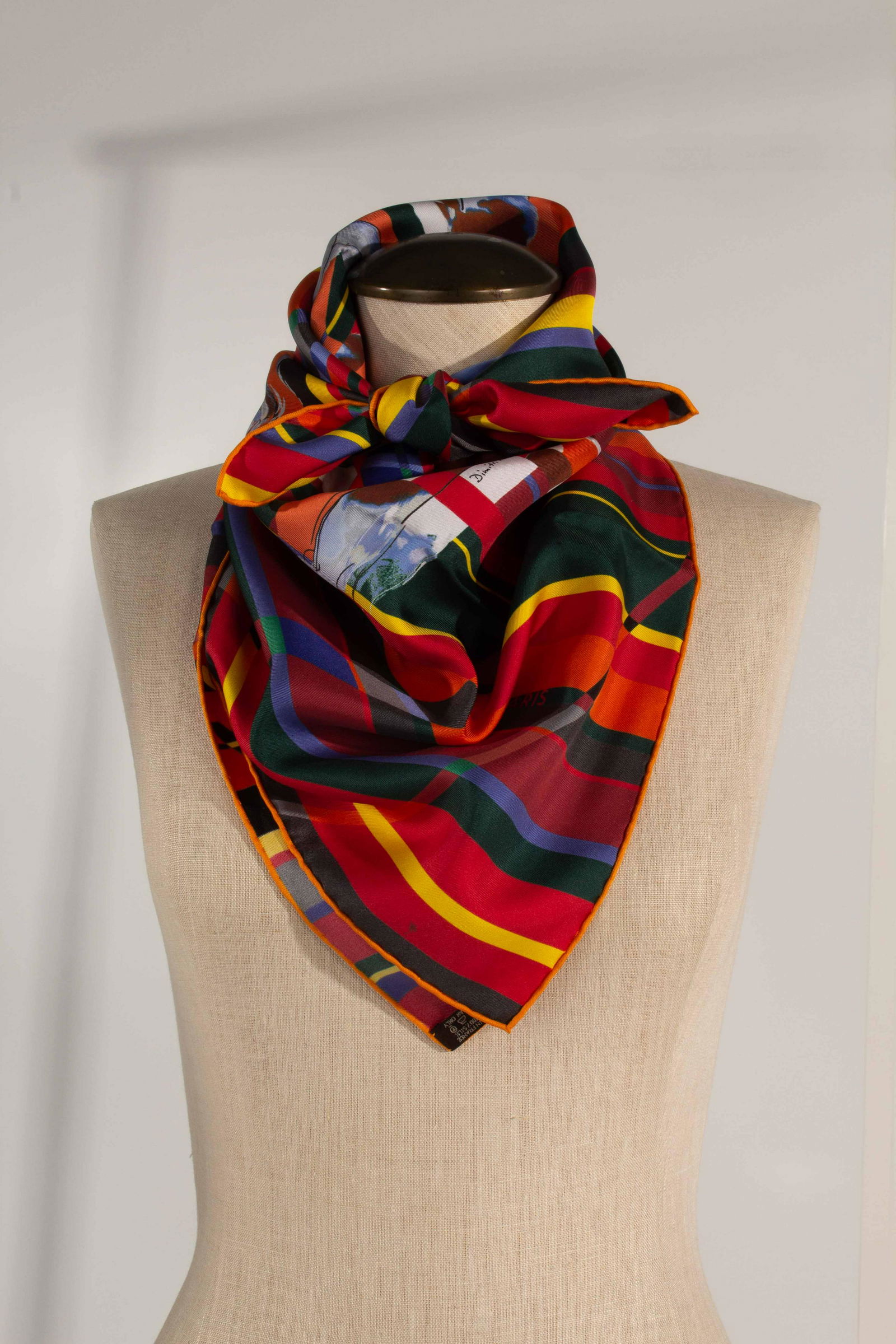 Hermes Paris Silk Twill 90cm Scarf Photo Finish by Dimitri Rybaltchenko: Hermes Paris Silk Twill 90cm Scarf Photo Finish by Dimitri Rybaltchenko Size: 35"x34"