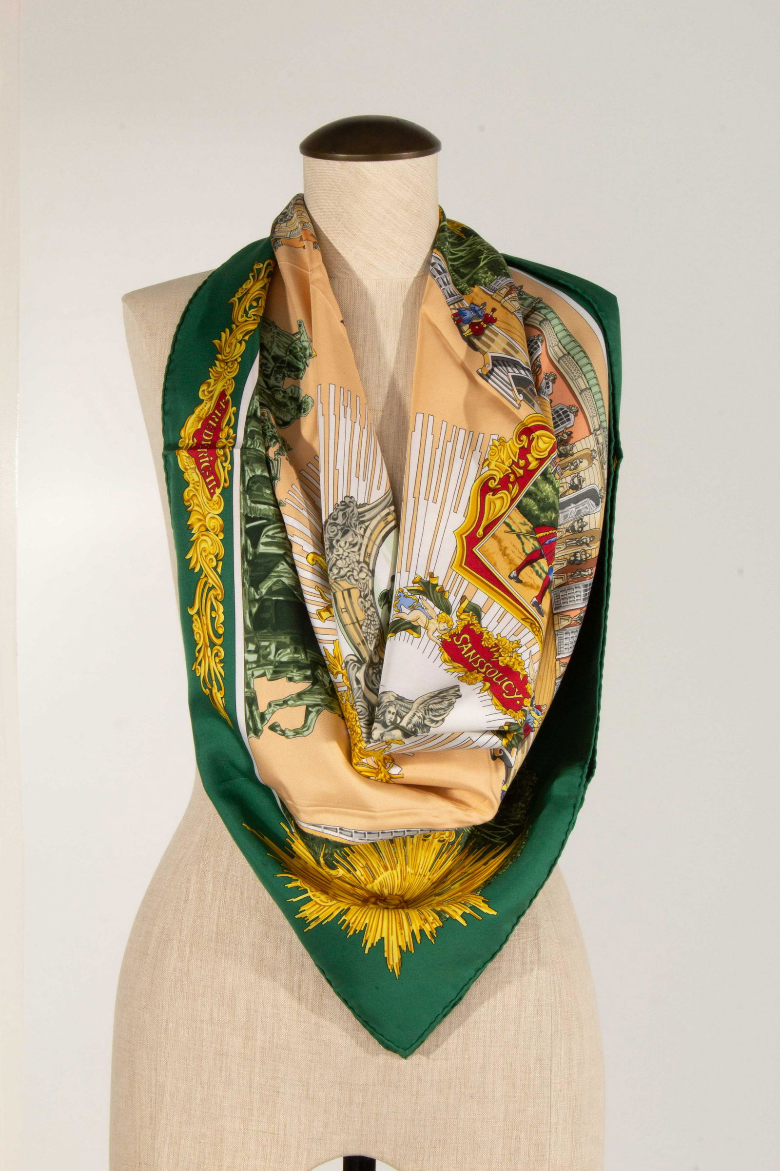 Hermes Paris Silk Twill 90cm Scarf "Sanssoucy": Hermes Paris Silk Twill 90cm Scarf "Sanssoucy" Size: 35" x 35"