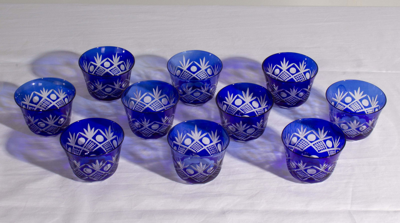 Die Cut Punch Cups Set of 10 Blue Cut Glass: Die Cut Punch Cups Set of 10 Blue Cut Glass