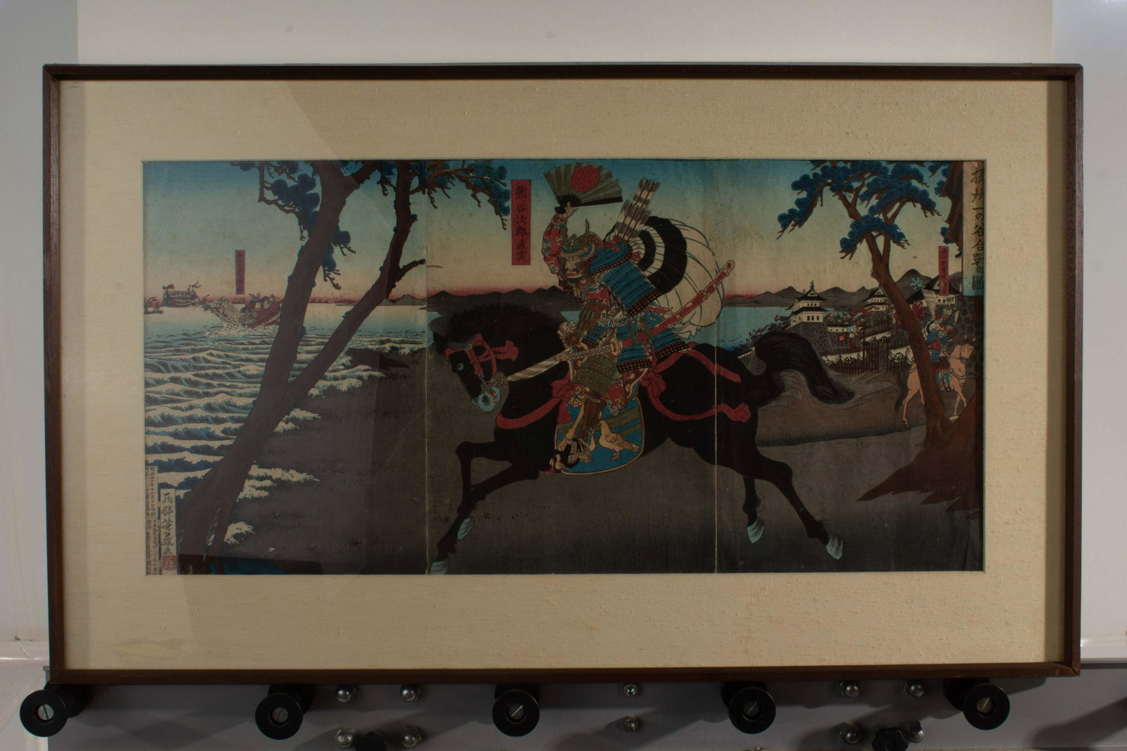 Japaneese Showgun Warrior on Horse Triptic Wood Block: Japaneese Showgun Warrior on Horse Triptic Wood Block