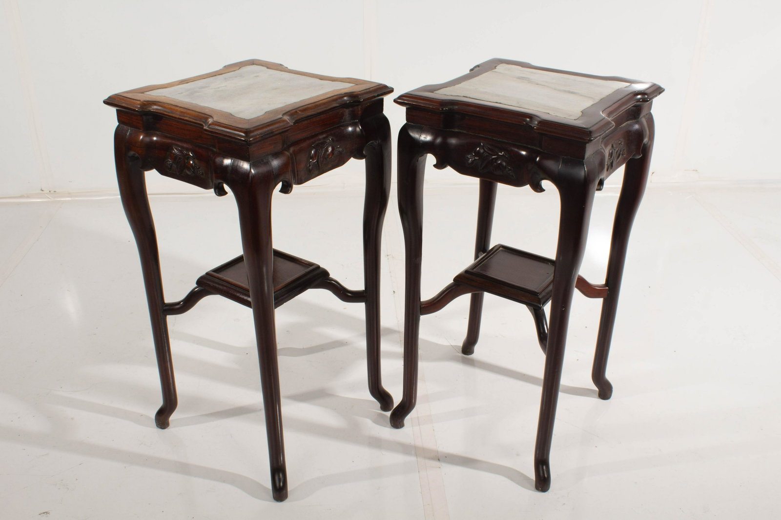Chineses Rosewood Stand W/Stone Inset Pair: Chineses Rosewood Stand W/Stone Inset Pair