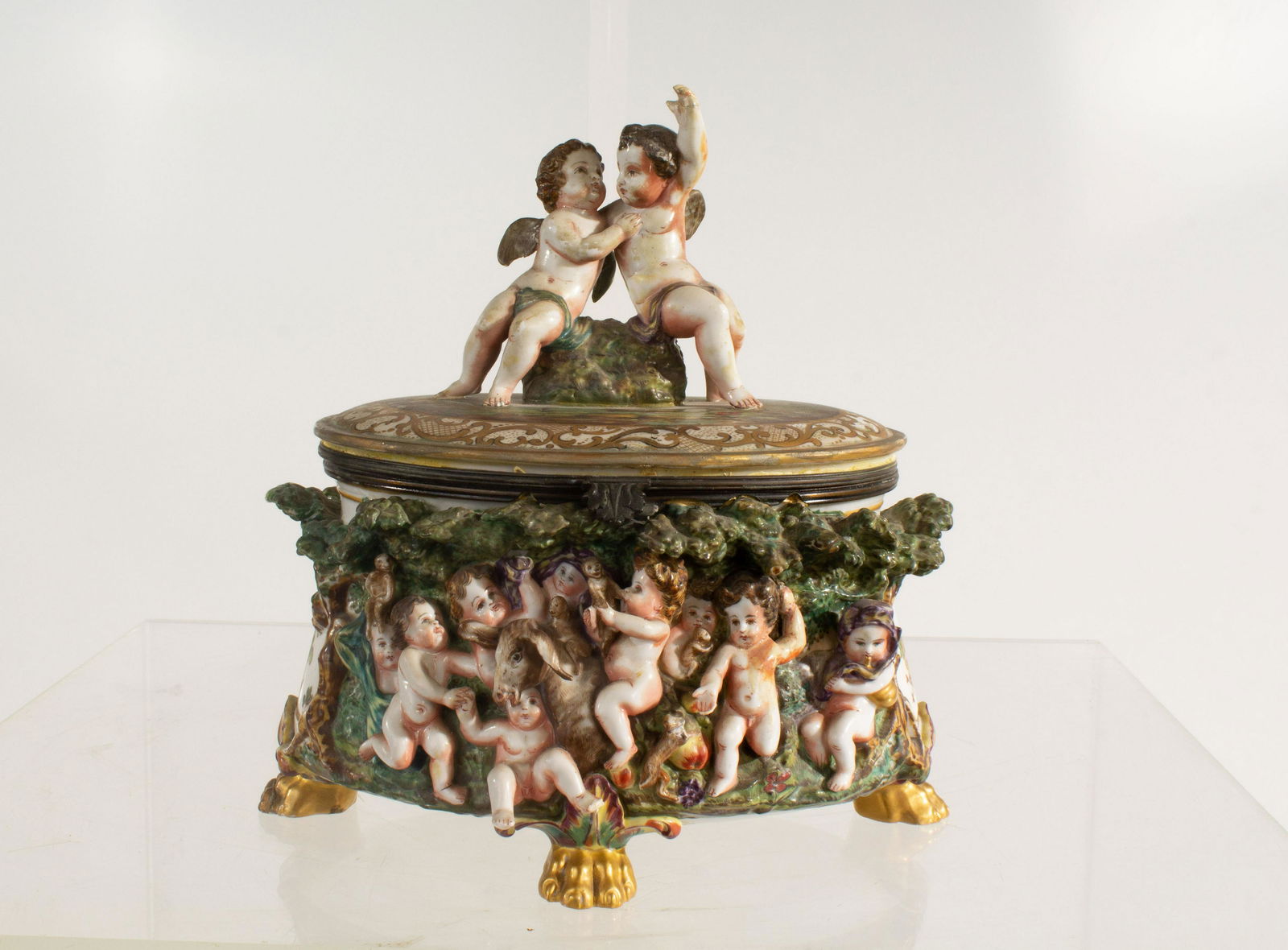 Capodimonte Porcelain Hinged Box w/ Figural Reliefs (1 of 16)