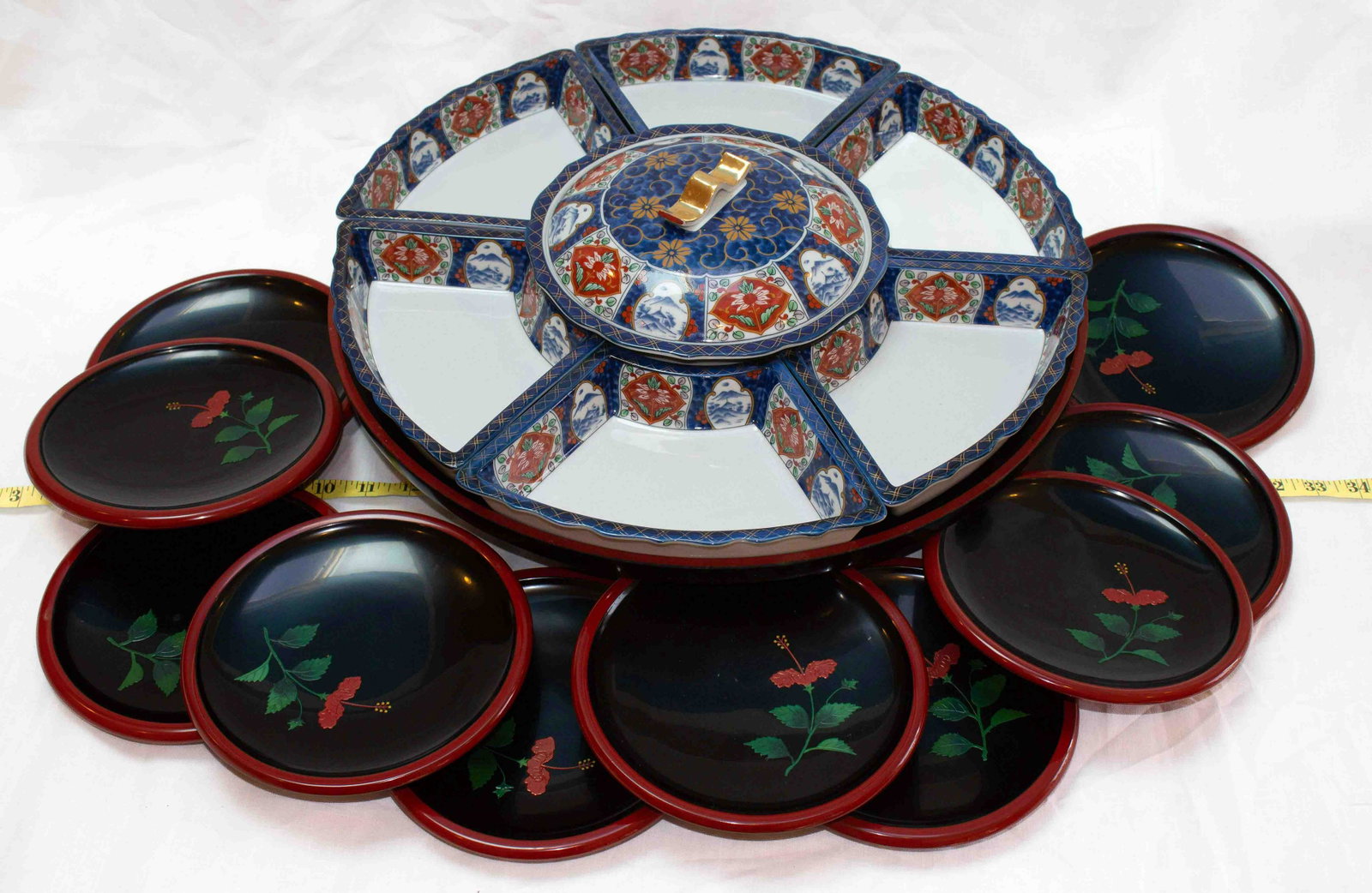 Asian Sectioned Lazy Susan w/10 Plates*: Asian Sectioned Lazy Susan w/10 Plates*