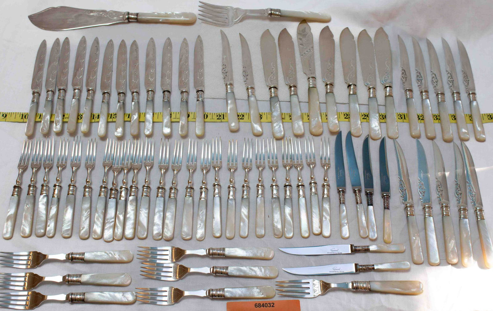 Mother of Pearl Handeled Silverplate Assorted Lot Fish Set 70Pc* (1 of 4)