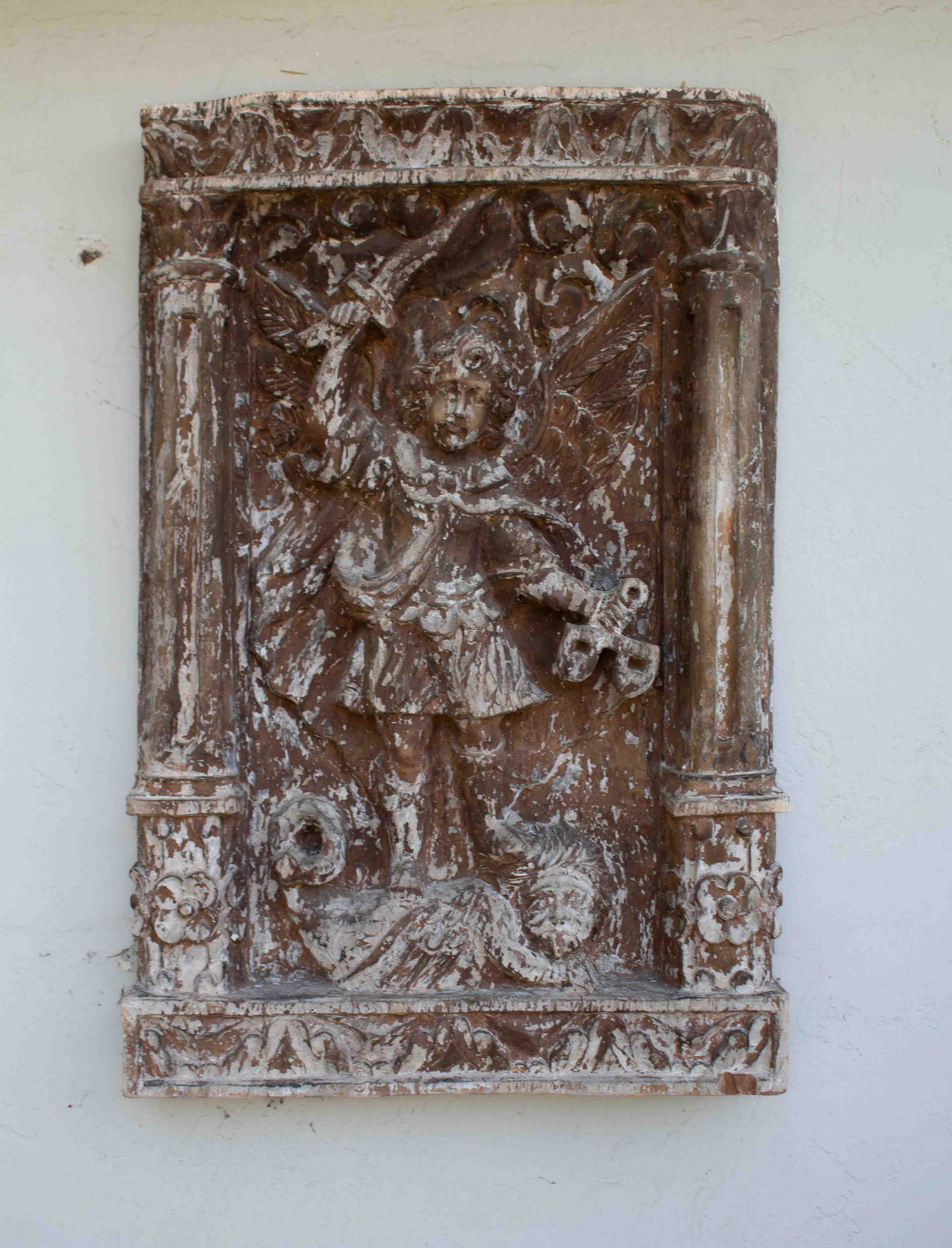 Antique Carved Wooden Archangle Michael: Antique Carved Wooden Archangle Michael