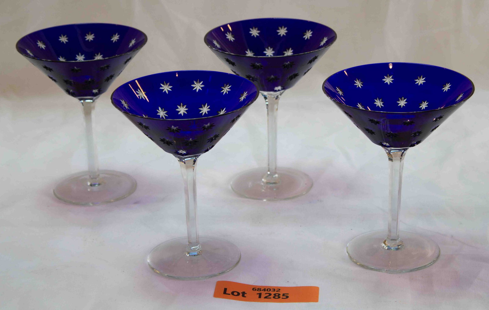 Faberge Set of 4 Blue Cut Star Martini Glasses: Faberge Set of 4 Blue Cut Star Martini Glasses