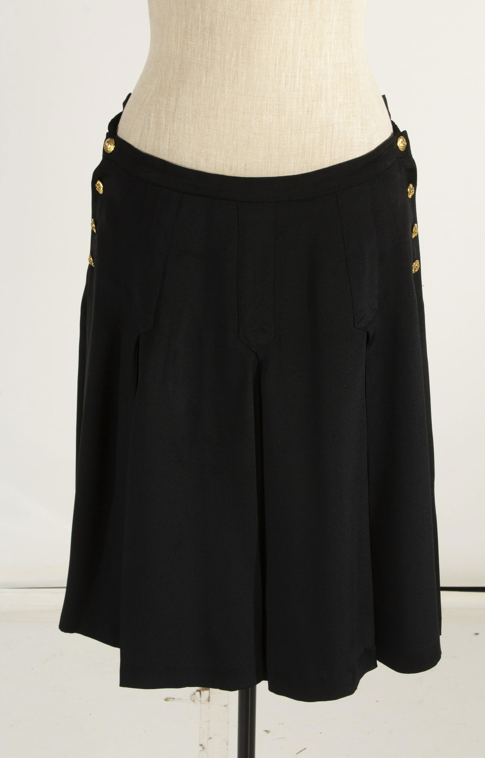Chanel Silk Pleated Nautical Skirt Gold Buttons Black, Size N/A, Waist: 31", Length: 24.5": Chanel Silk Pleated Nautical Skirt Gold Buttons Black, Size N/A, Waist: 31", Length: 24.5"