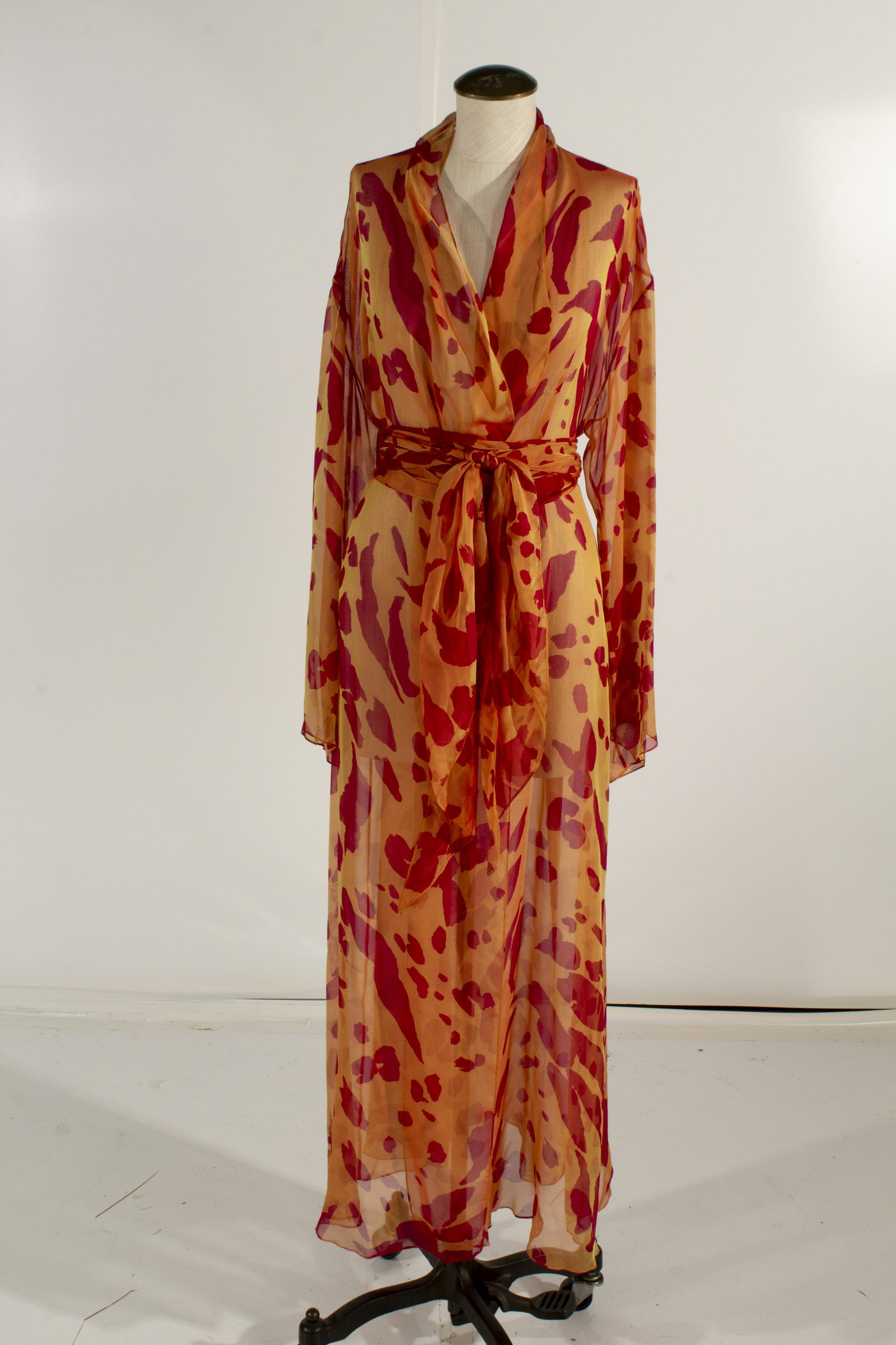 Bill Blass Silk Chiffon Duster Red Leopard, Size 14 (1 of 12)