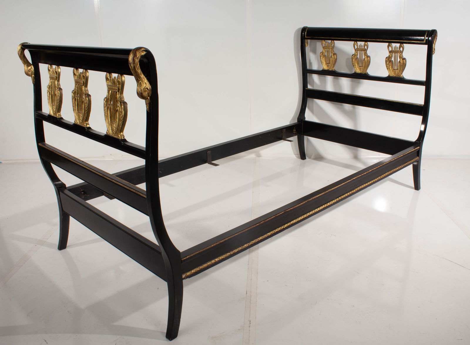 Black and Gold Twin Bed Frame with Swan and Harp Motif (1 of 14)