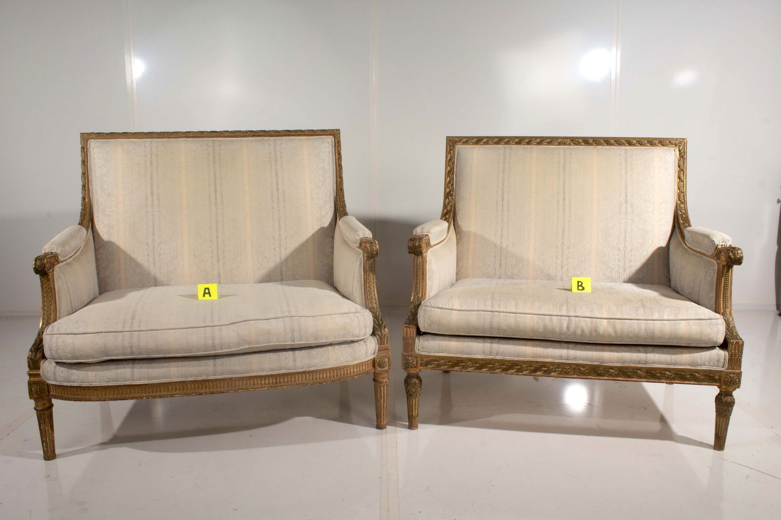 Louis Style Upholstered Wooden Lounging Sofas Mismatched (Pair) (1 of 20)