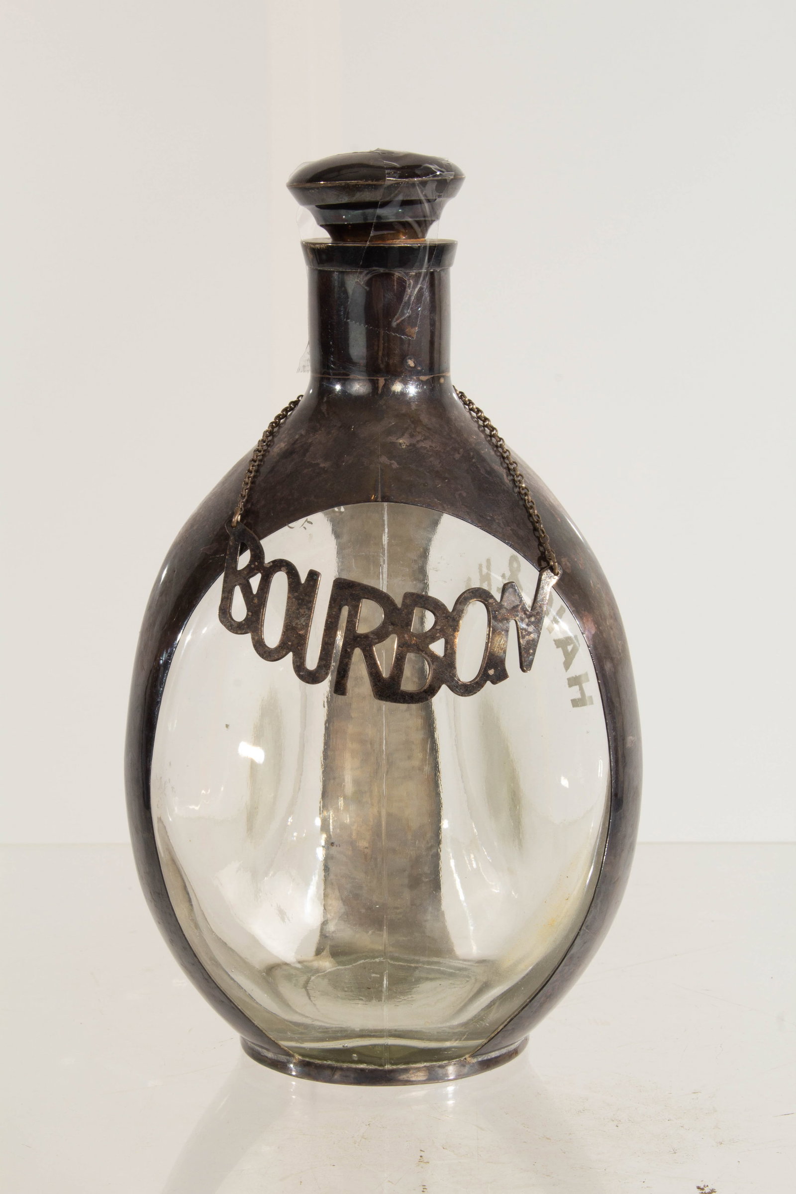 Haig & Haig Sterling Silver 'Bourbon' Decanter: Haig & Haig Sterling Silver Bourbon Decanter w/Hanging Silber Bourbon Tag, Bottom Marked w/Haig & Haig Edenborough Scotland