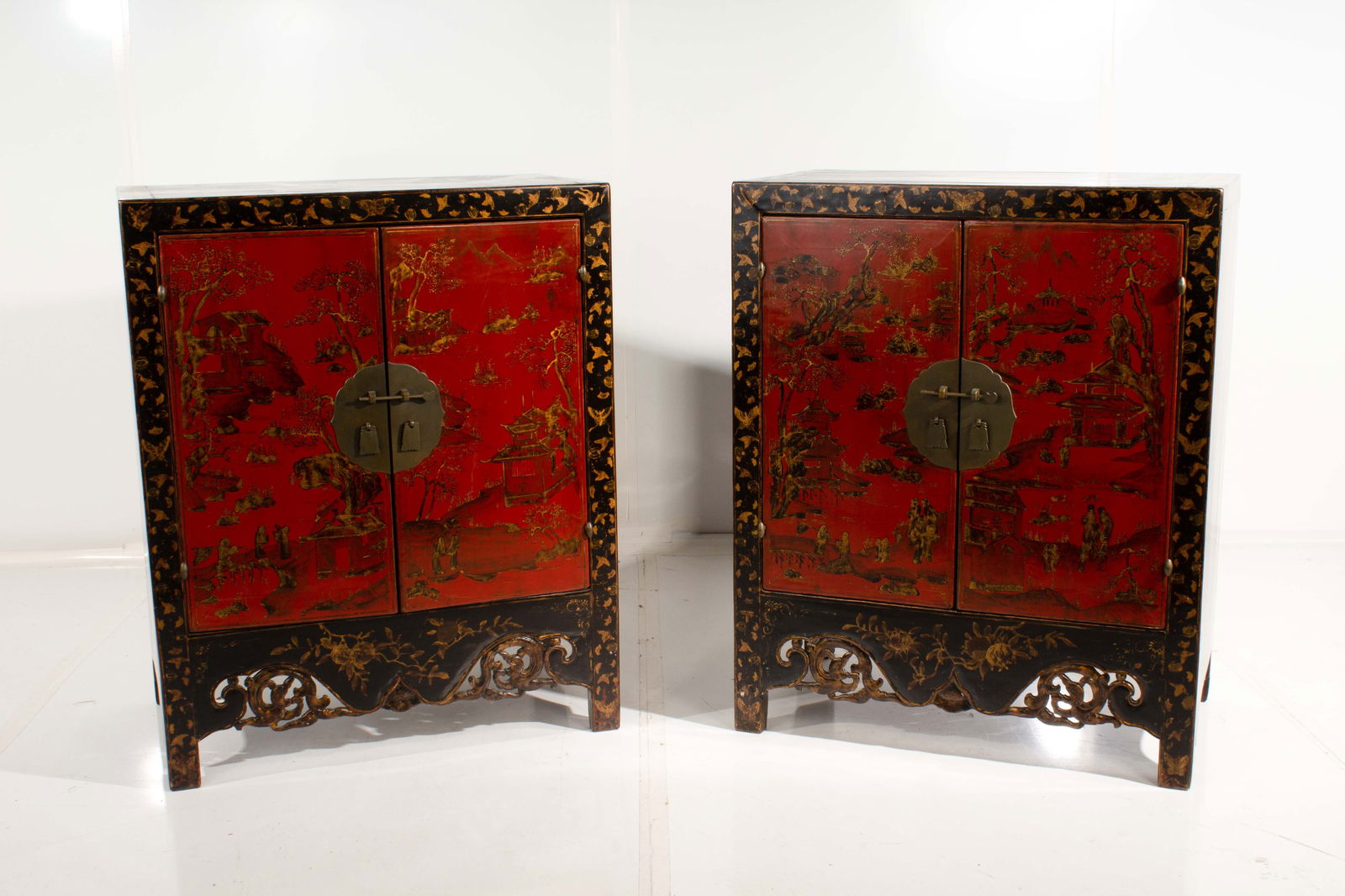 Pair of Lacquered   2-Door Chinese Cabinets (1 of 12)