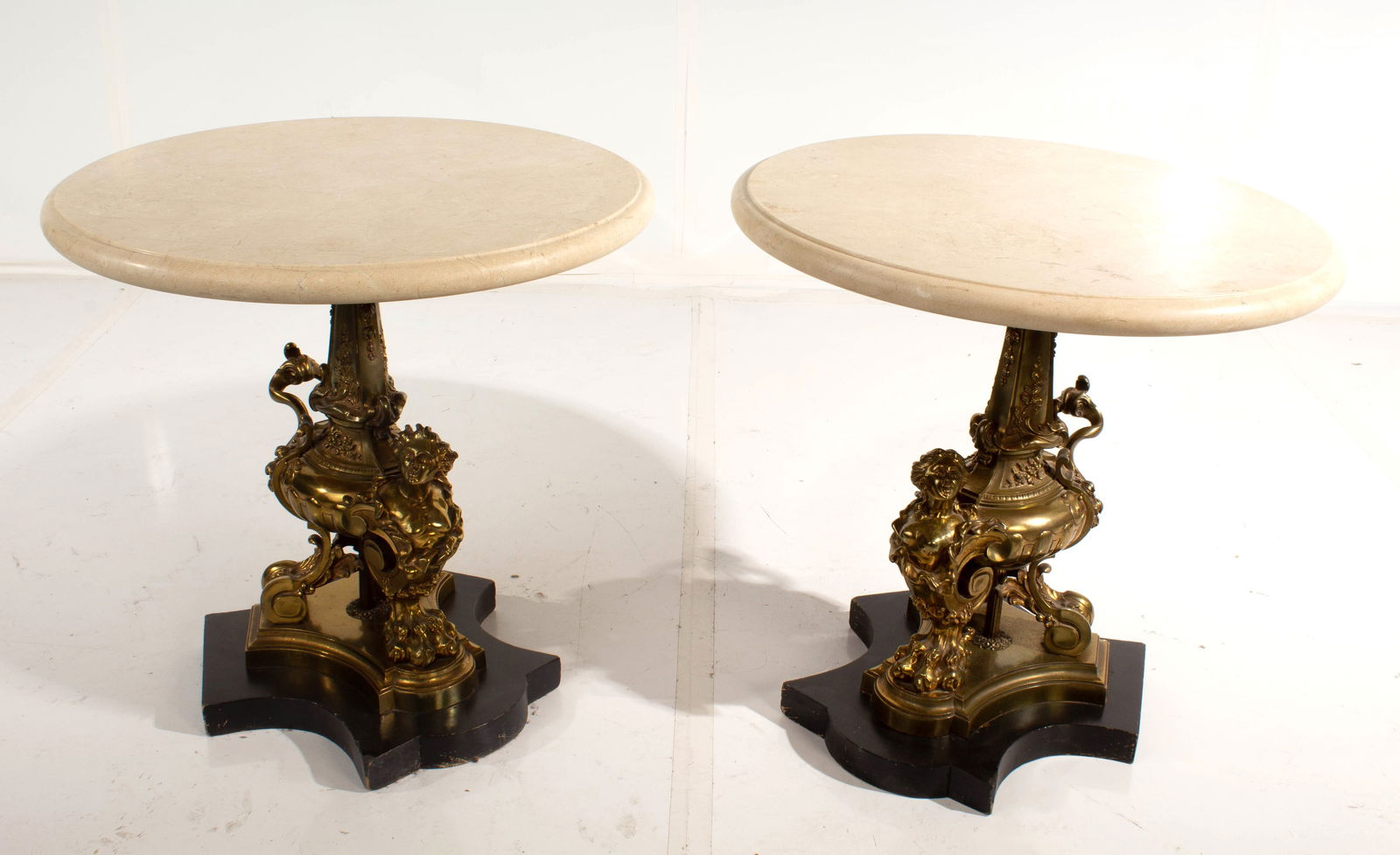 Antique Stone Top Side Table with Figural Brass Pedestal (Pair) (1 of 18)
